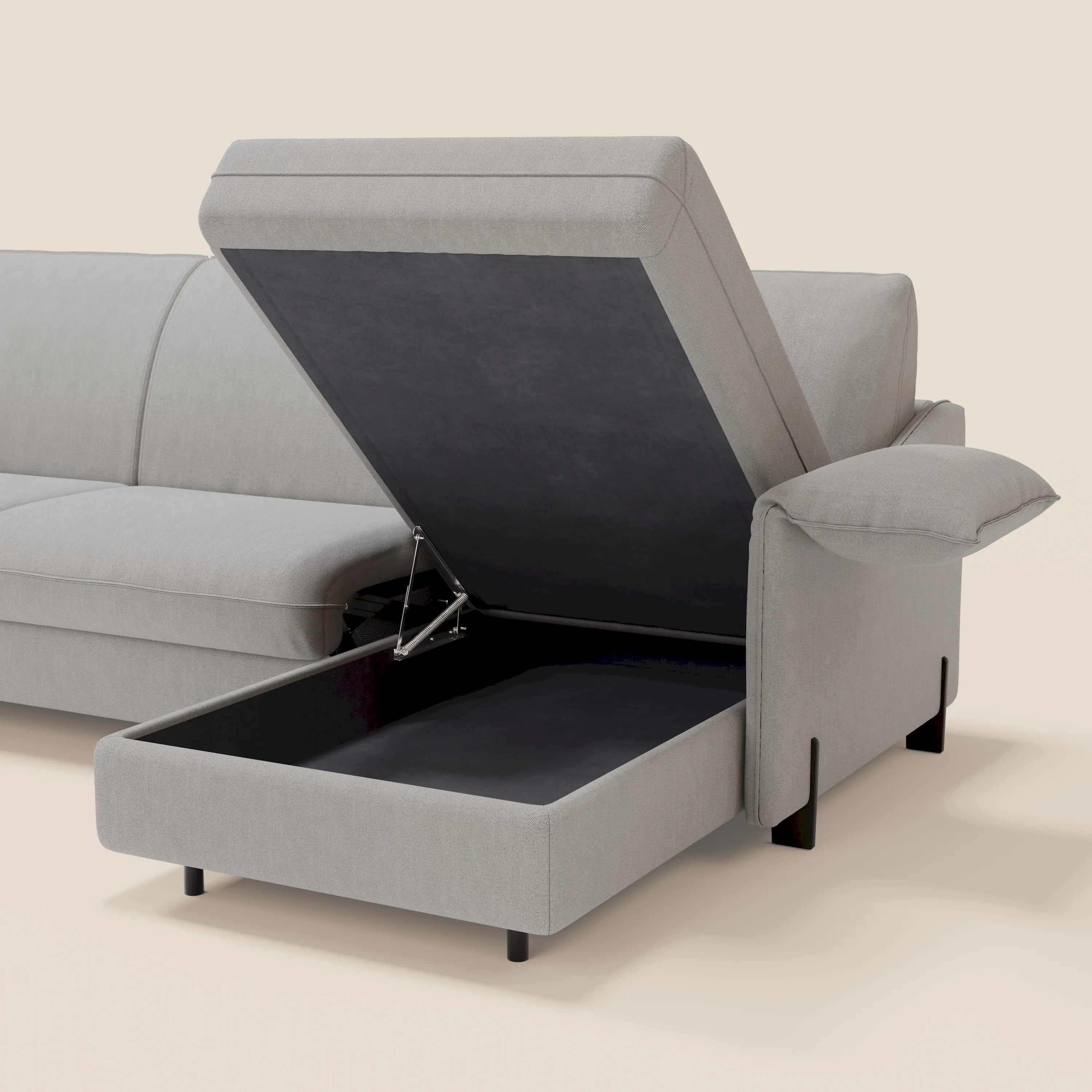 Primula Canapé convertible d'angle avec matelas H18 cm et chaise longue coffre en tissu détachable T05 gris - Image 6