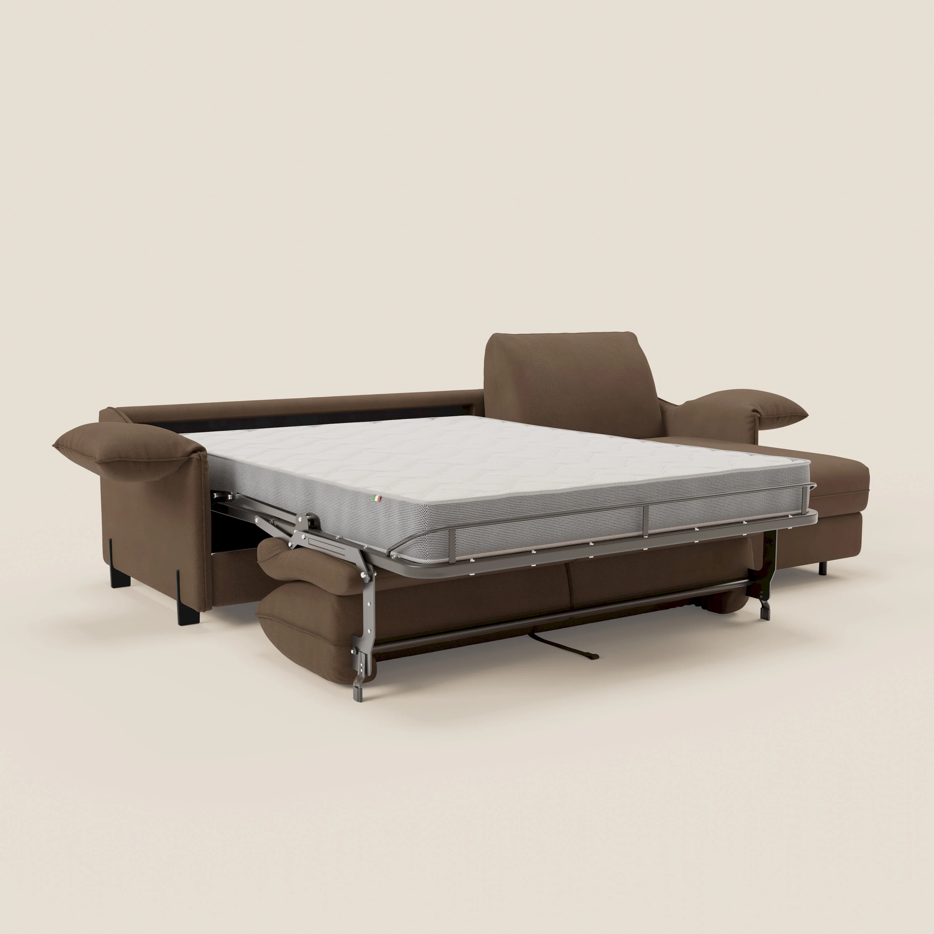 Primula Canapé convertible d'angle avec matelas H18 cm et chaise longue coffre en tissu détachable T05 marron - Image 12