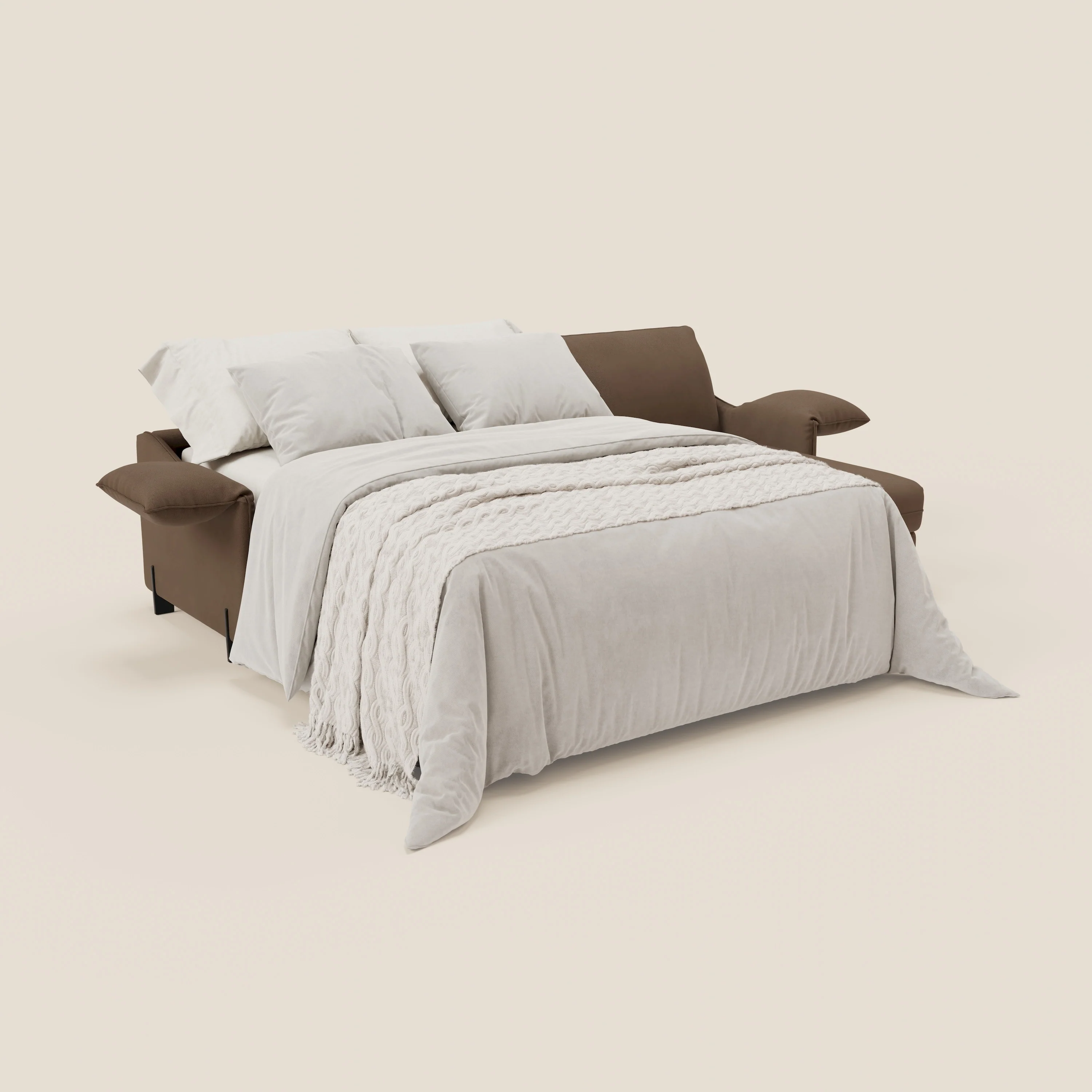 Primula Canapé convertible d'angle avec matelas H18 cm et chaise longue coffre en tissu détachable T05 marron - Image 2