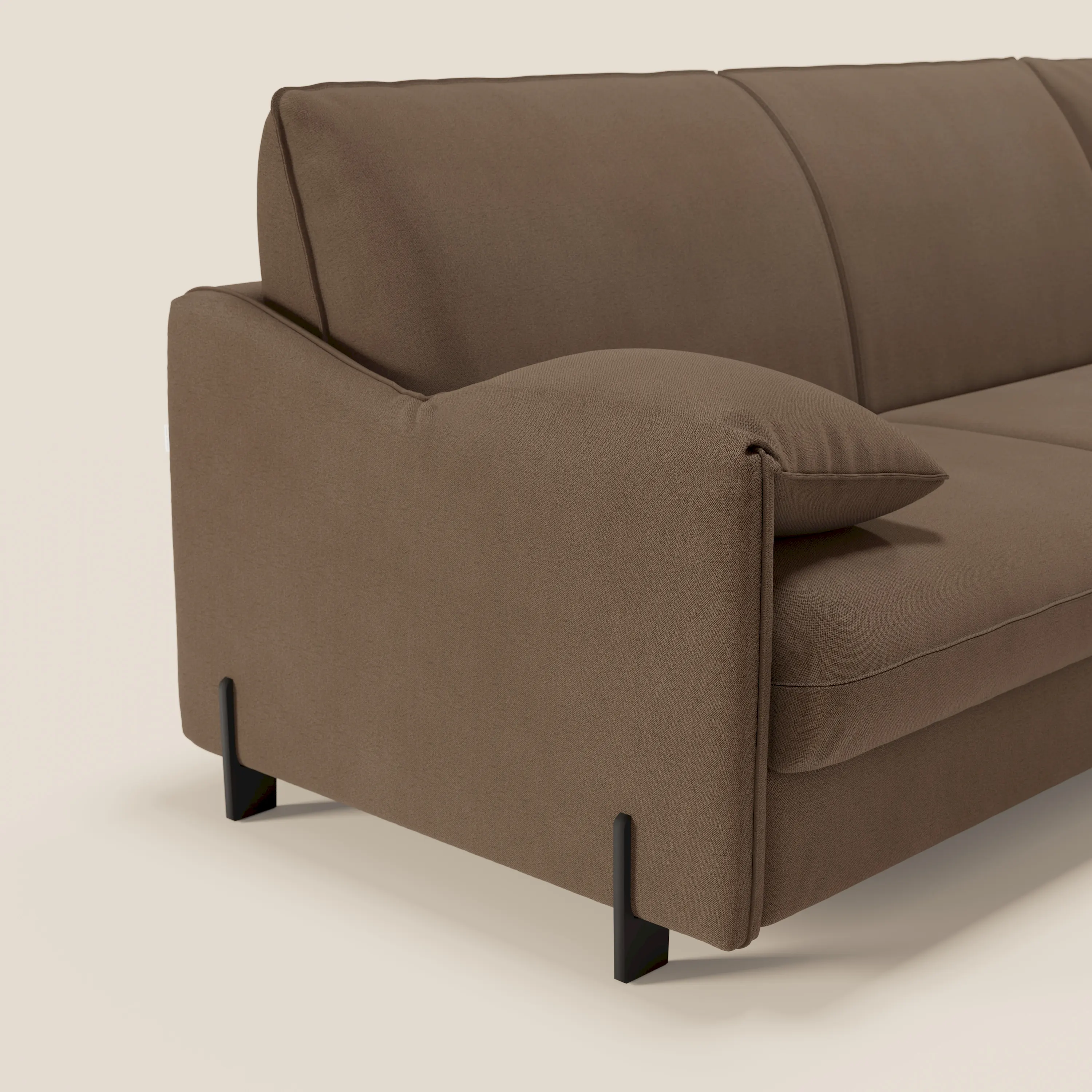 Primula Canapé convertible d'angle avec matelas H18 cm et chaise longue coffre en tissu détachable T05 marron - Image 5