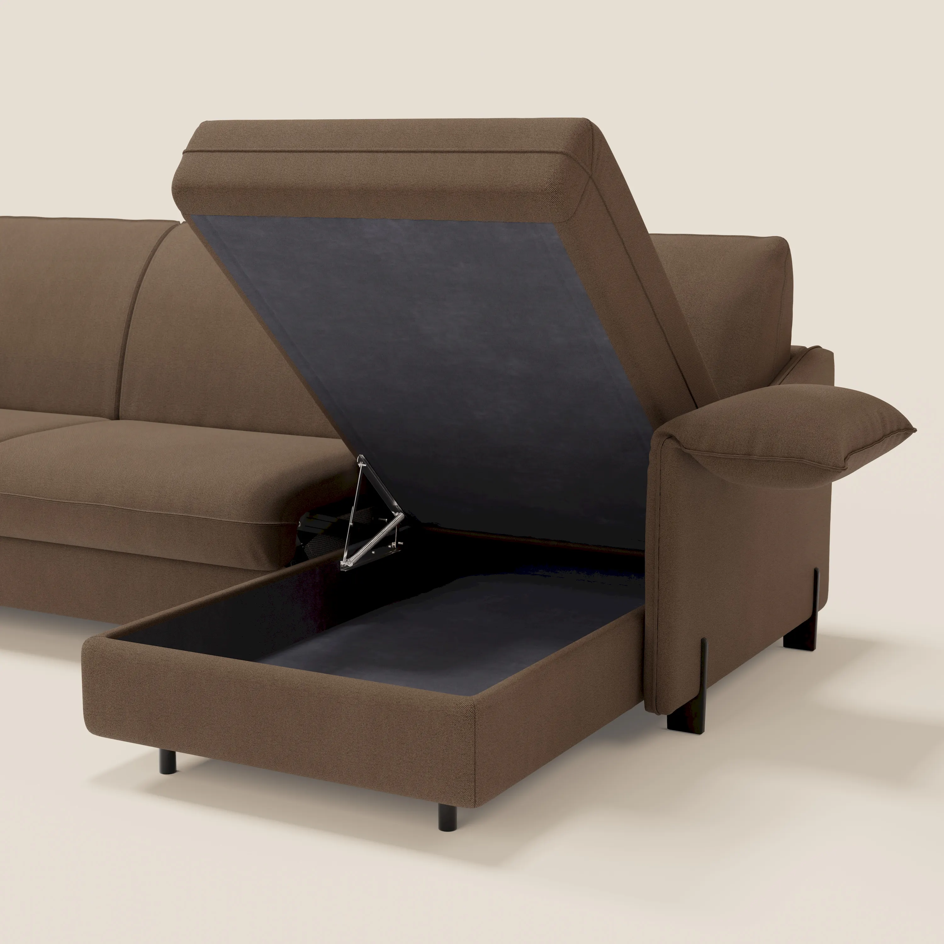 Primula Canapé convertible d'angle avec matelas H18 cm et chaise longue coffre en tissu détachable T05 marron - Image 6