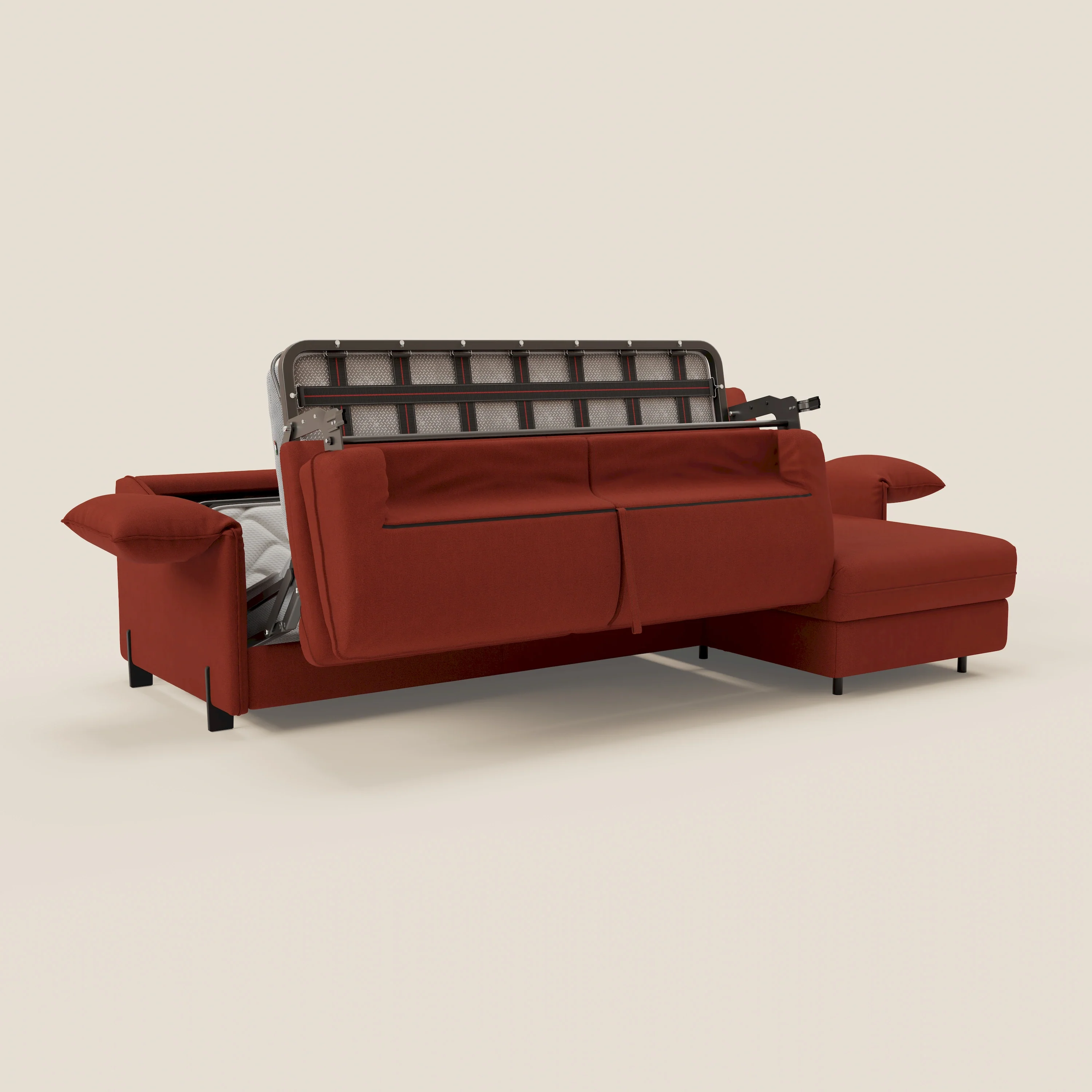Primula Canapé convertible d'angle avec matelas H18 cm et chaise longue coffre en tissu détachable T05 rouge - Image 11