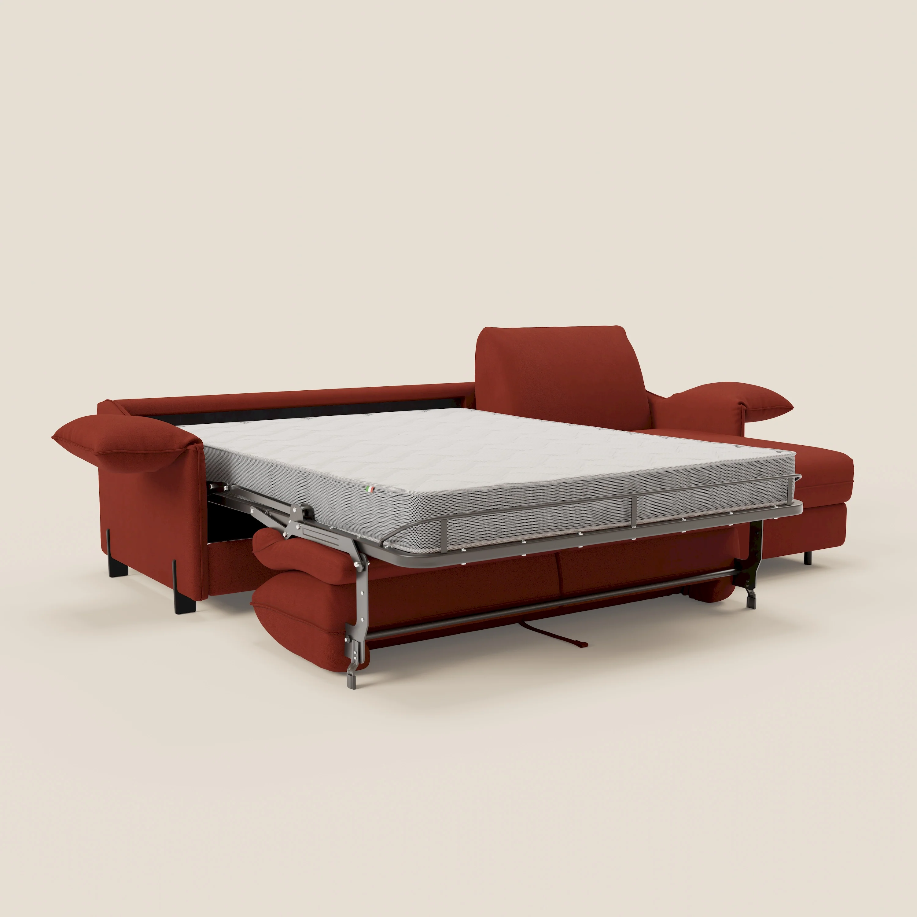 Primula Canapé convertible d'angle avec matelas H18 cm et chaise longue coffre en tissu détachable T05 rouge - Image 12
