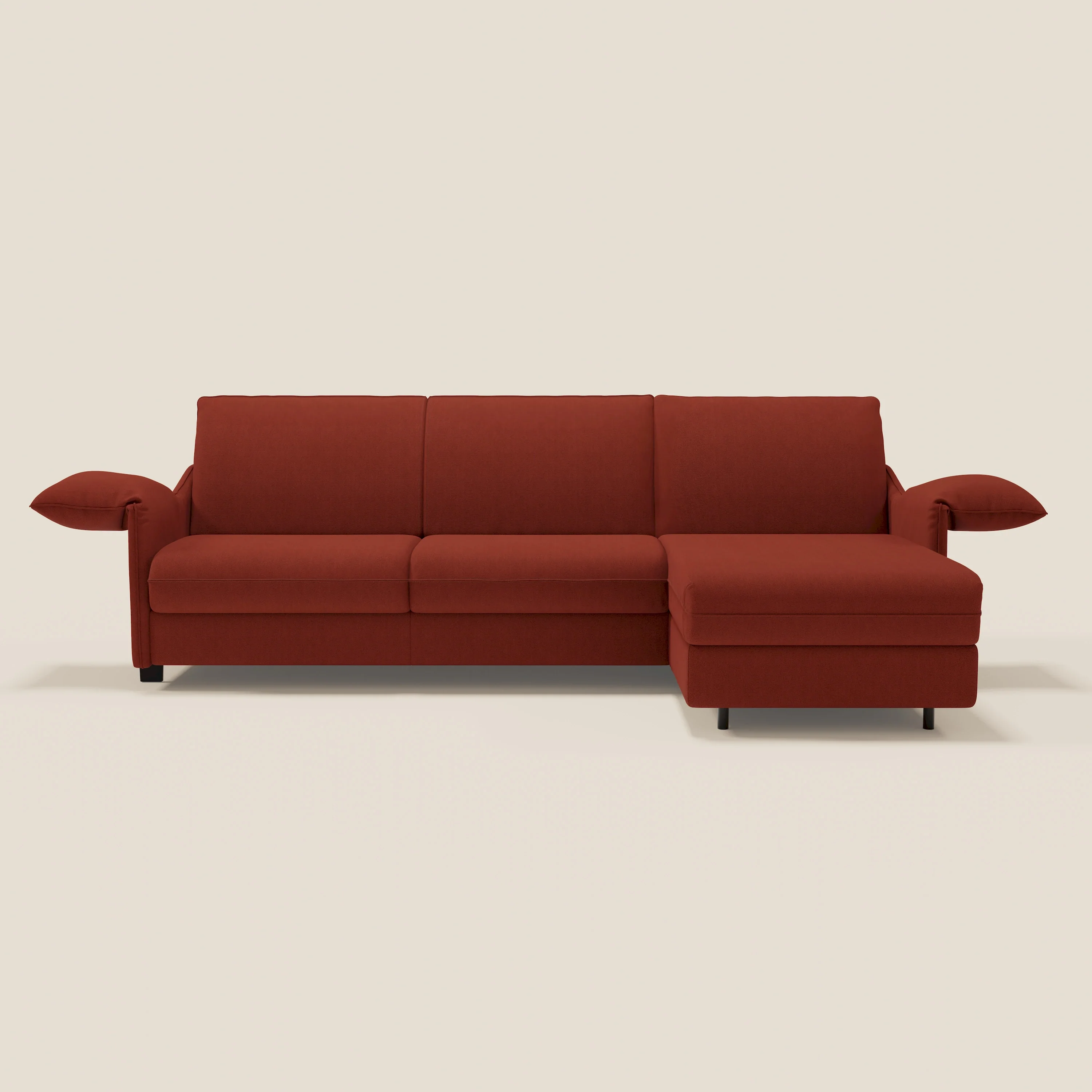 Primula Canapé convertible d'angle avec matelas H18 cm et chaise longue coffre en tissu détachable T05 rouge - Image 3
