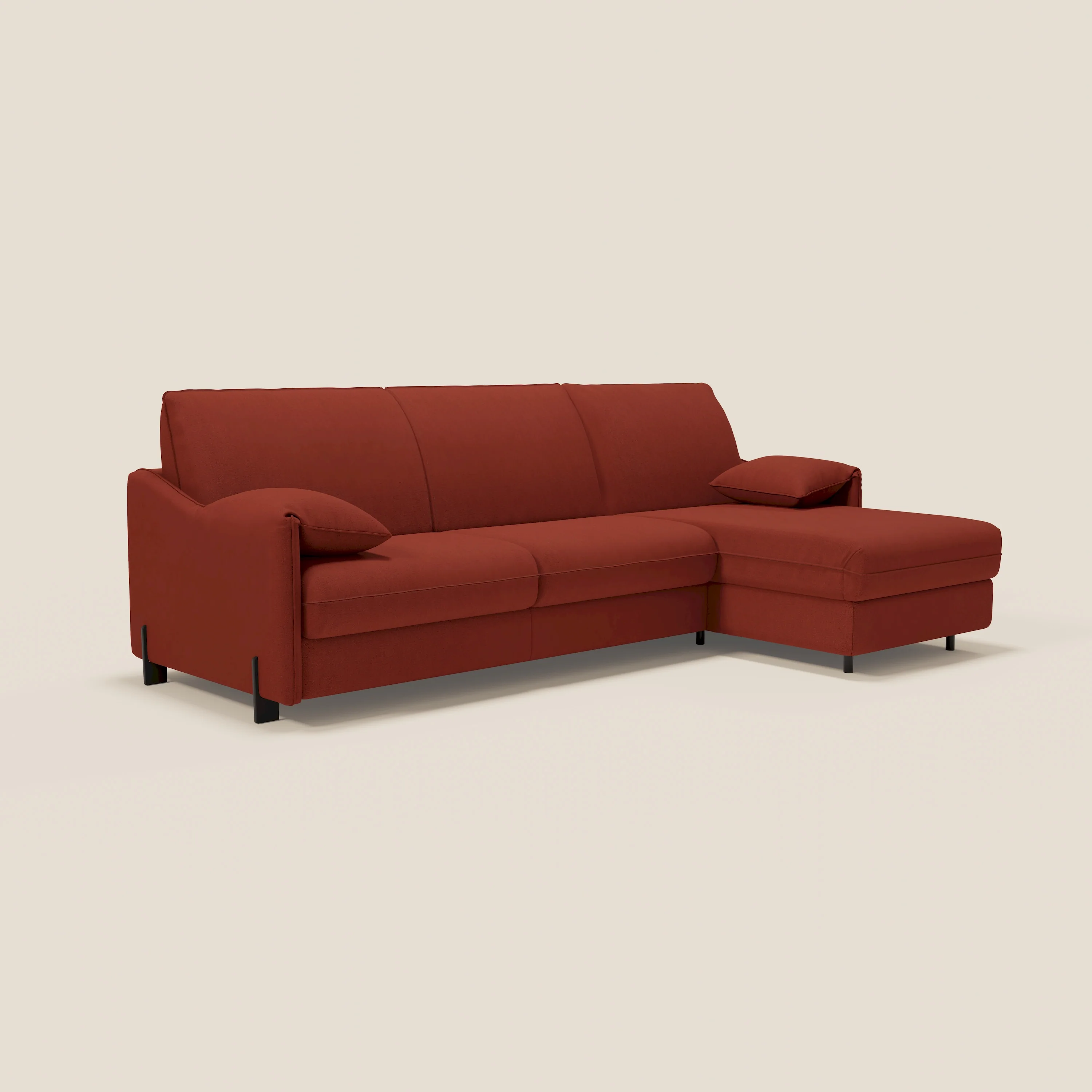 Primula Canapé convertible d'angle avec matelas H18 cm et chaise longue coffre en tissu détachable T05 rouge - Image 4
