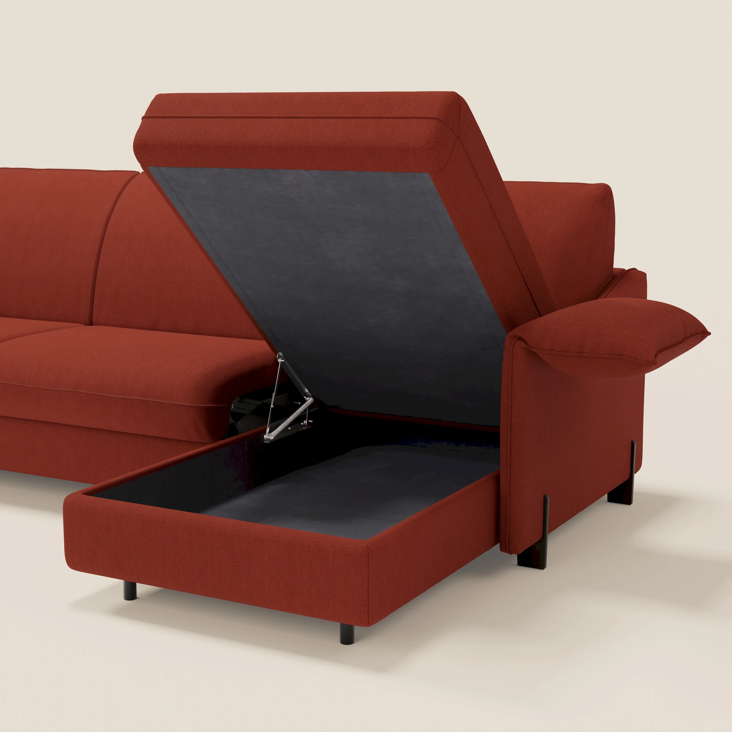 Primula Canapé convertible d'angle avec matelas H18 cm et chaise longue coffre en tissu détachable T05 rouge - Image 6