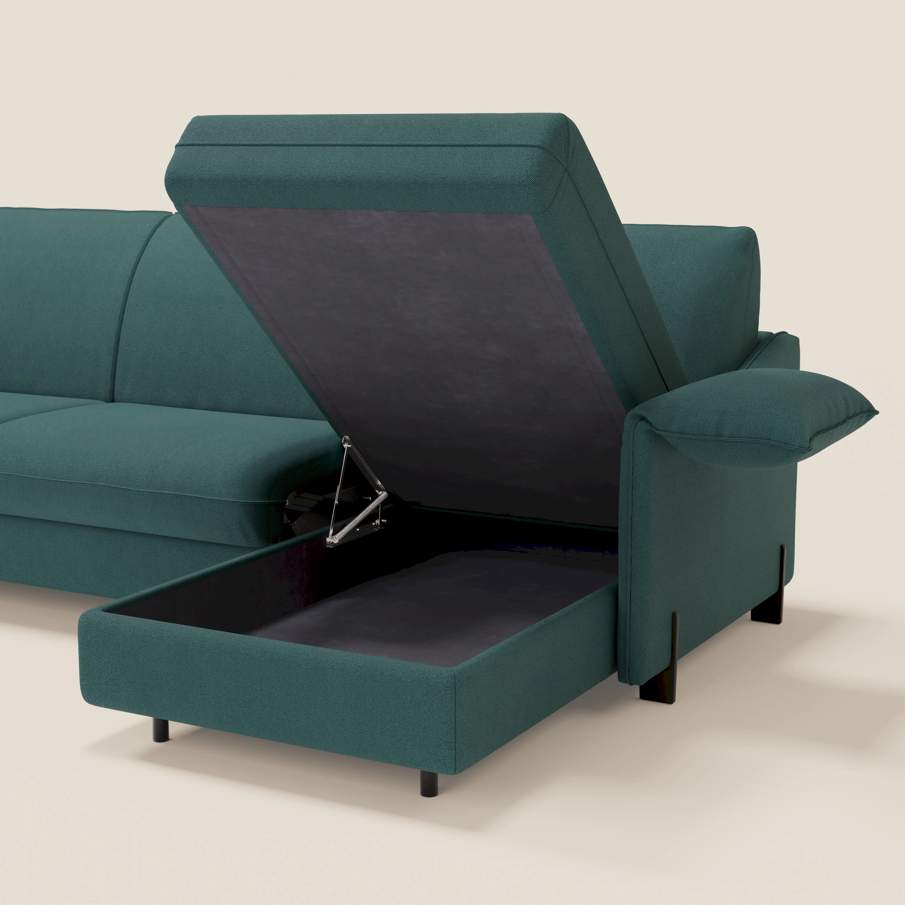 Primula Canapé convertible d'angle avec matelas H18 cm et chaise longue coffre en tissu détachable T05 vert - Image 6