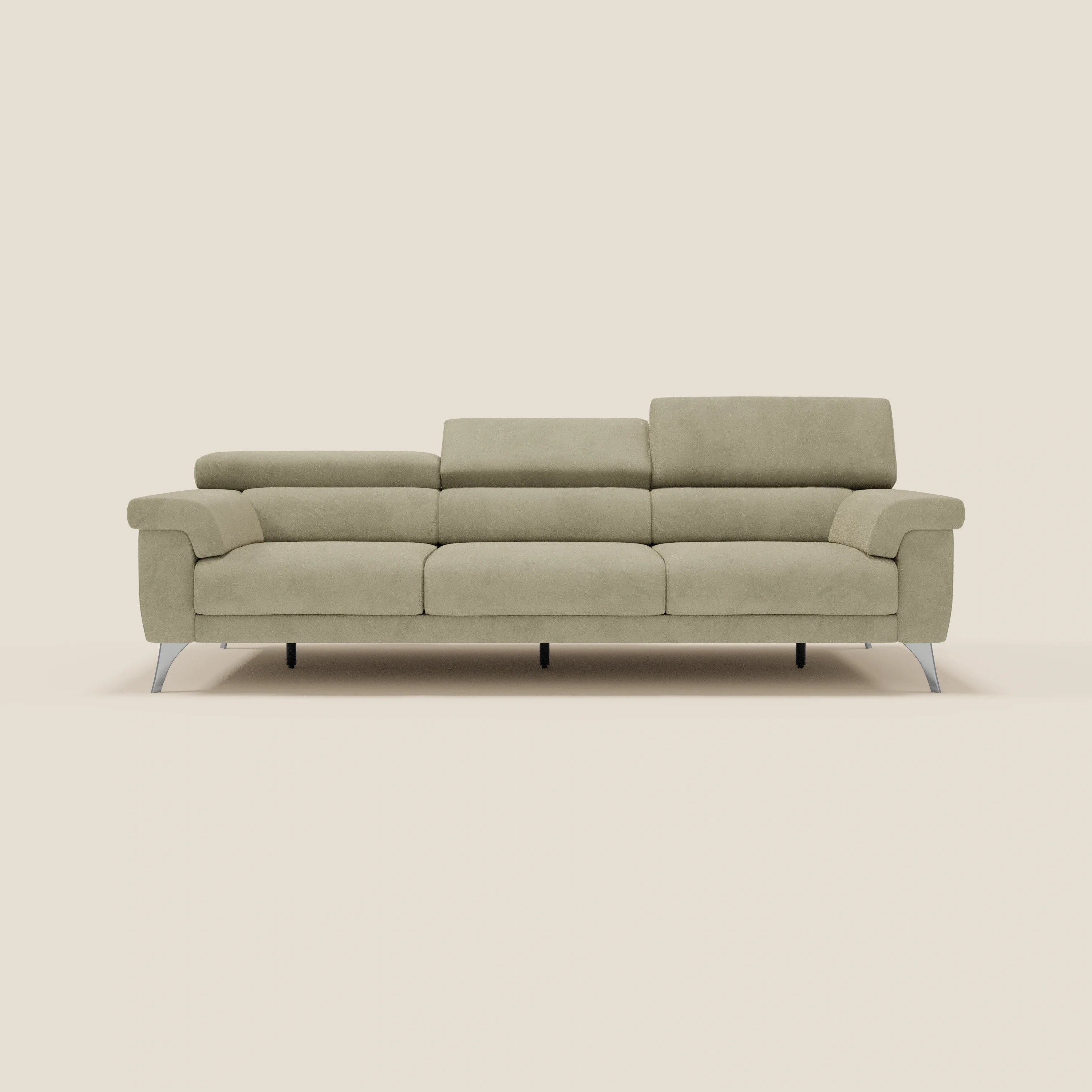 Raffaello CanapĂ© avec 3 assises coulissantes et tĂȘtiĂšres inclinables en microfibre dĂ©tachable T11 beige