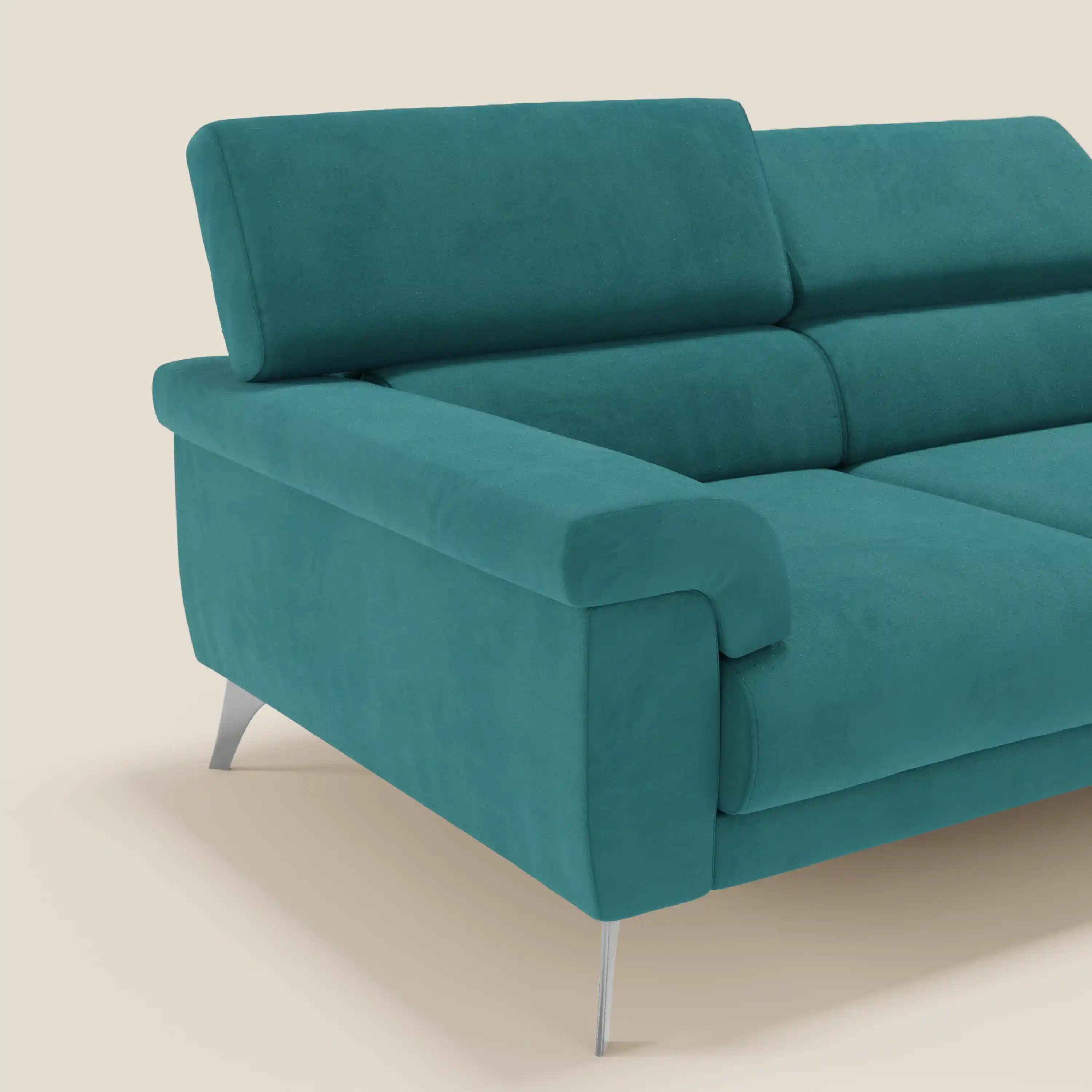 Raffaello Canapé avec 3 assises coulissantes et têtières inclinables en microfibre détachable T11 bleu canard - Image 5