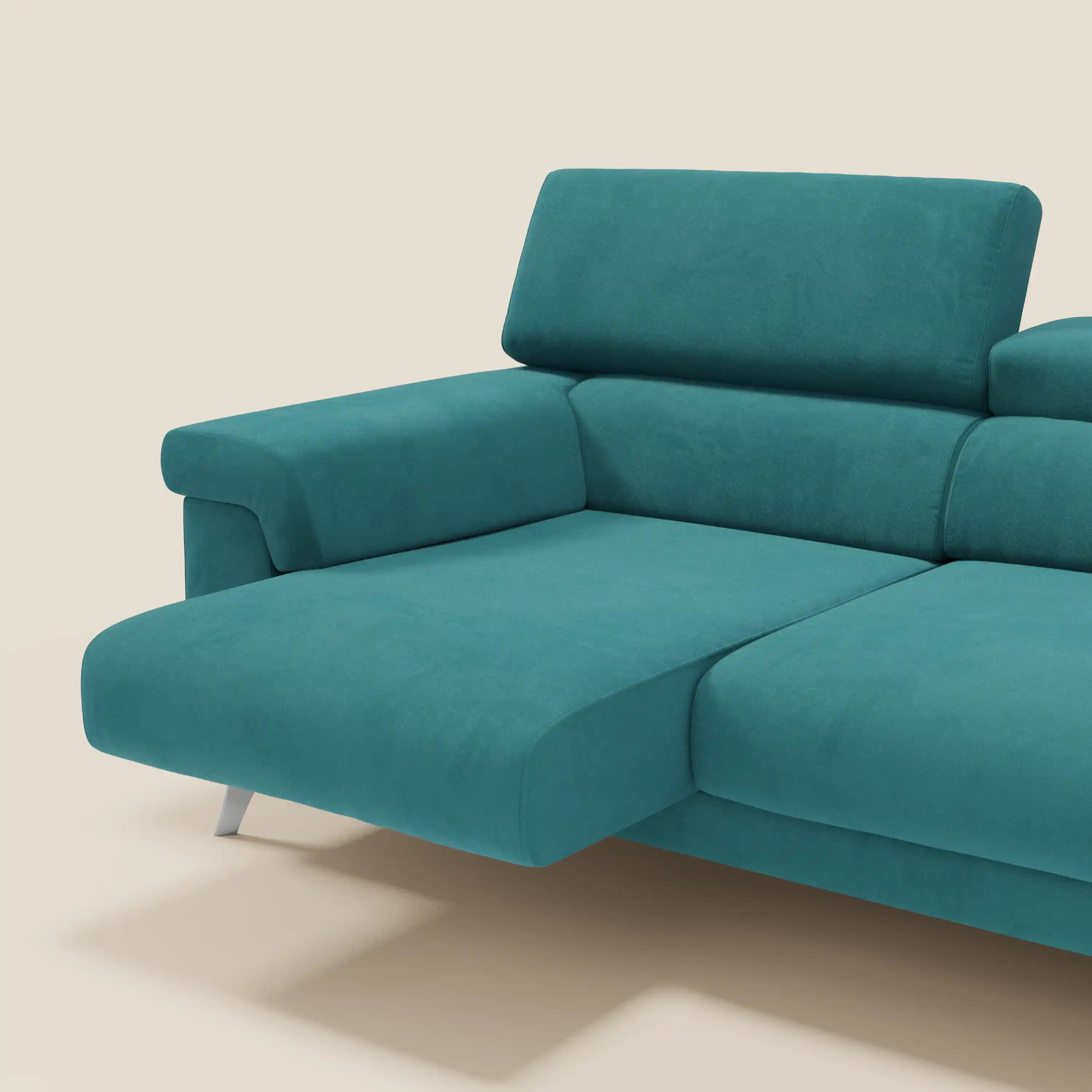 Raffaello Canapé avec 3 assises coulissantes et têtières inclinables en microfibre détachable T11 bleu canard - Image 6