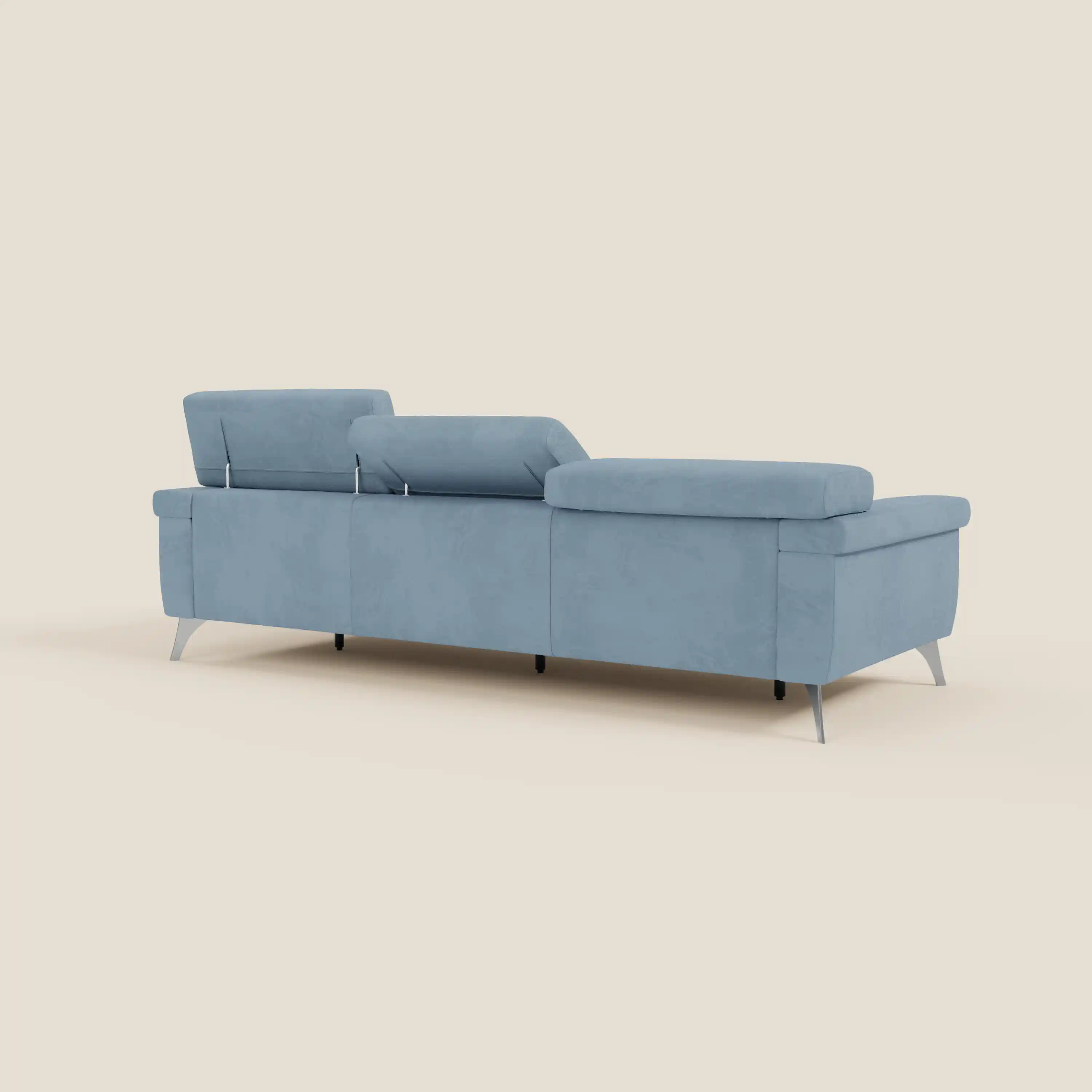 Raffaello Canapé avec 3 assises coulissantes et têtières inclinables en microfibre détachable T11 bleu pastel - Image 7