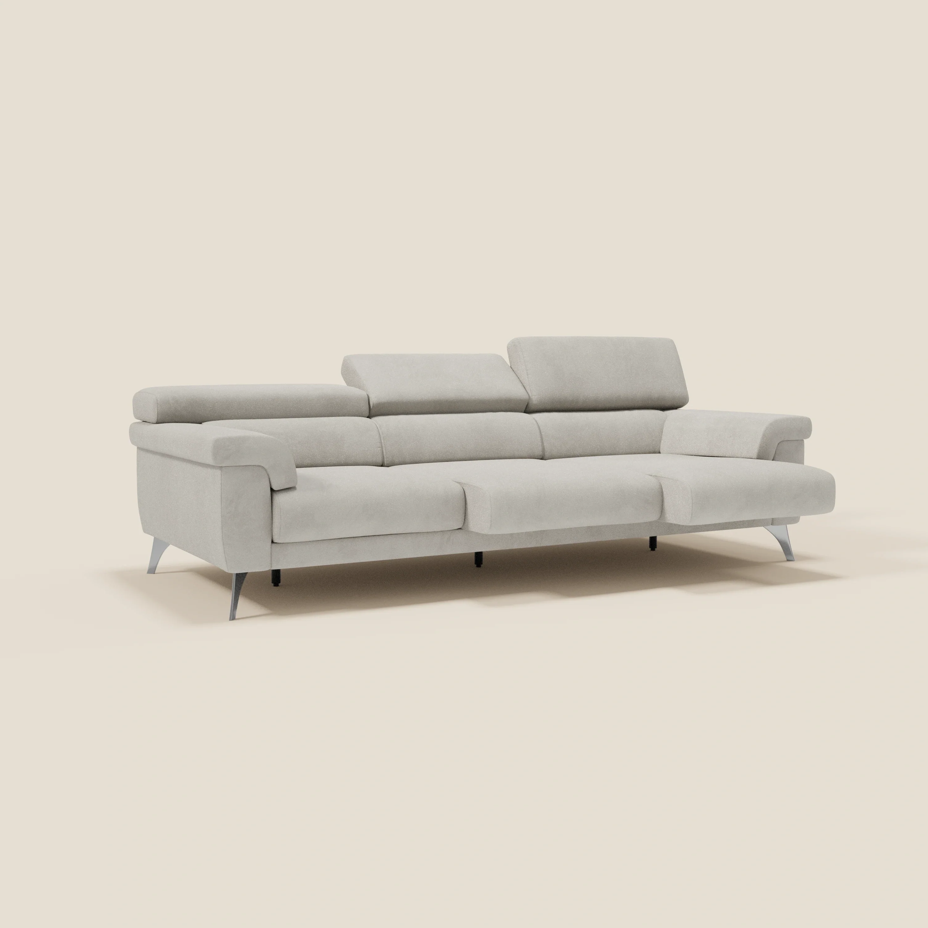 Raffaello Canapé avec 3 assises coulissantes et têtières inclinables en microfibre détachable T11 crème - Image 2