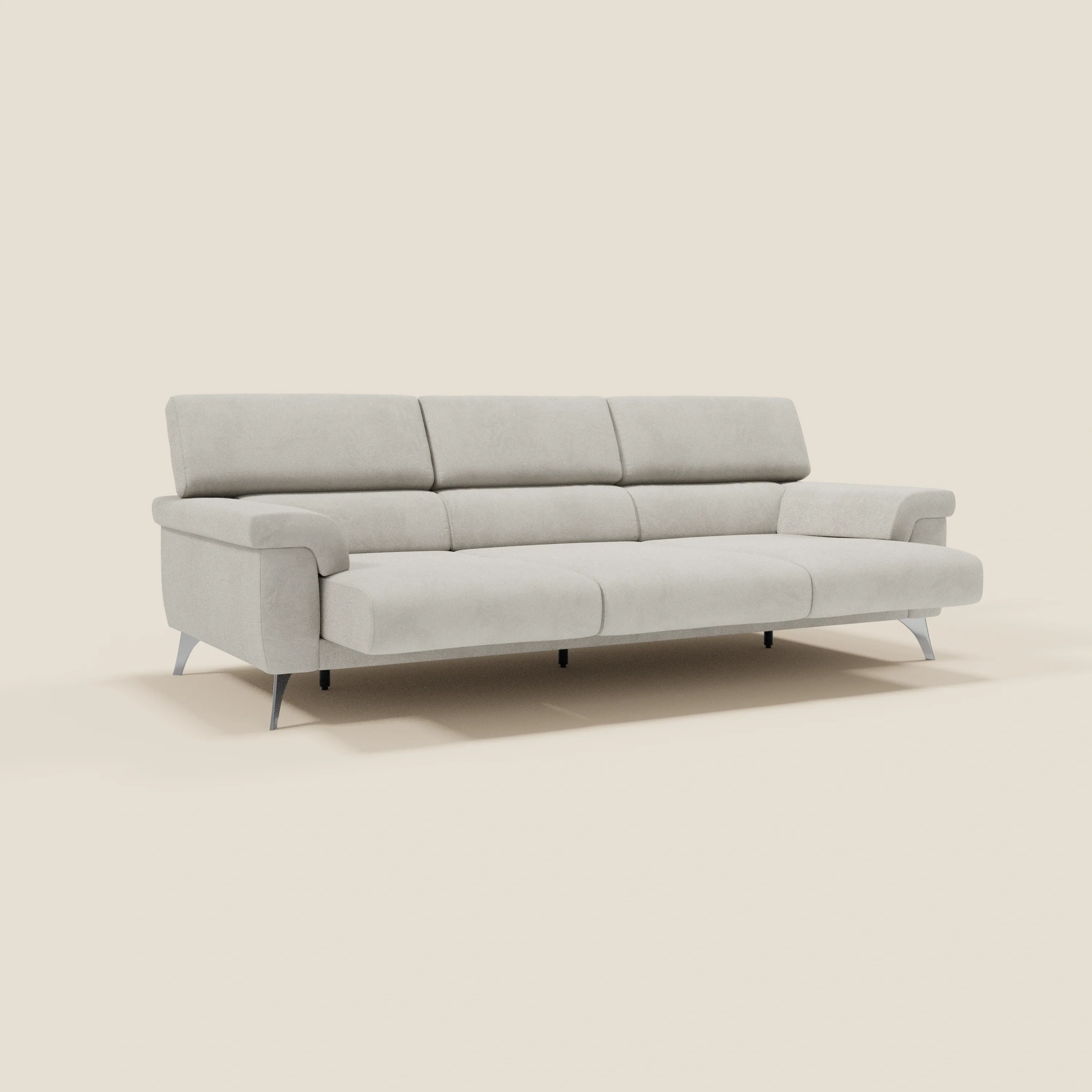 Raffaello Canapé avec 3 assises coulissantes et têtières inclinables en microfibre détachable T11 crème - Image 3