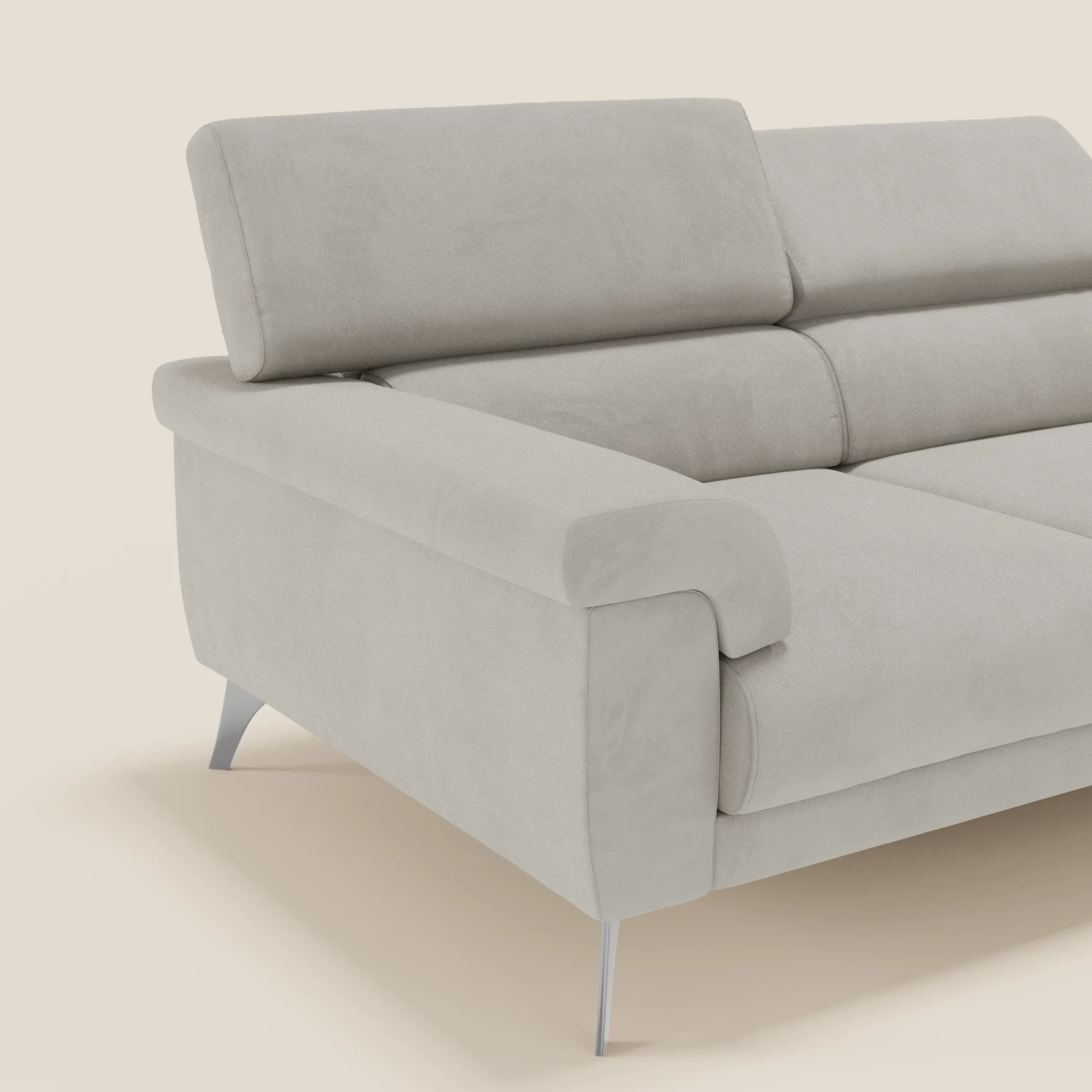 Raffaello Canapé avec 3 assises coulissantes et têtières inclinables en microfibre détachable T11 crème - Image 4