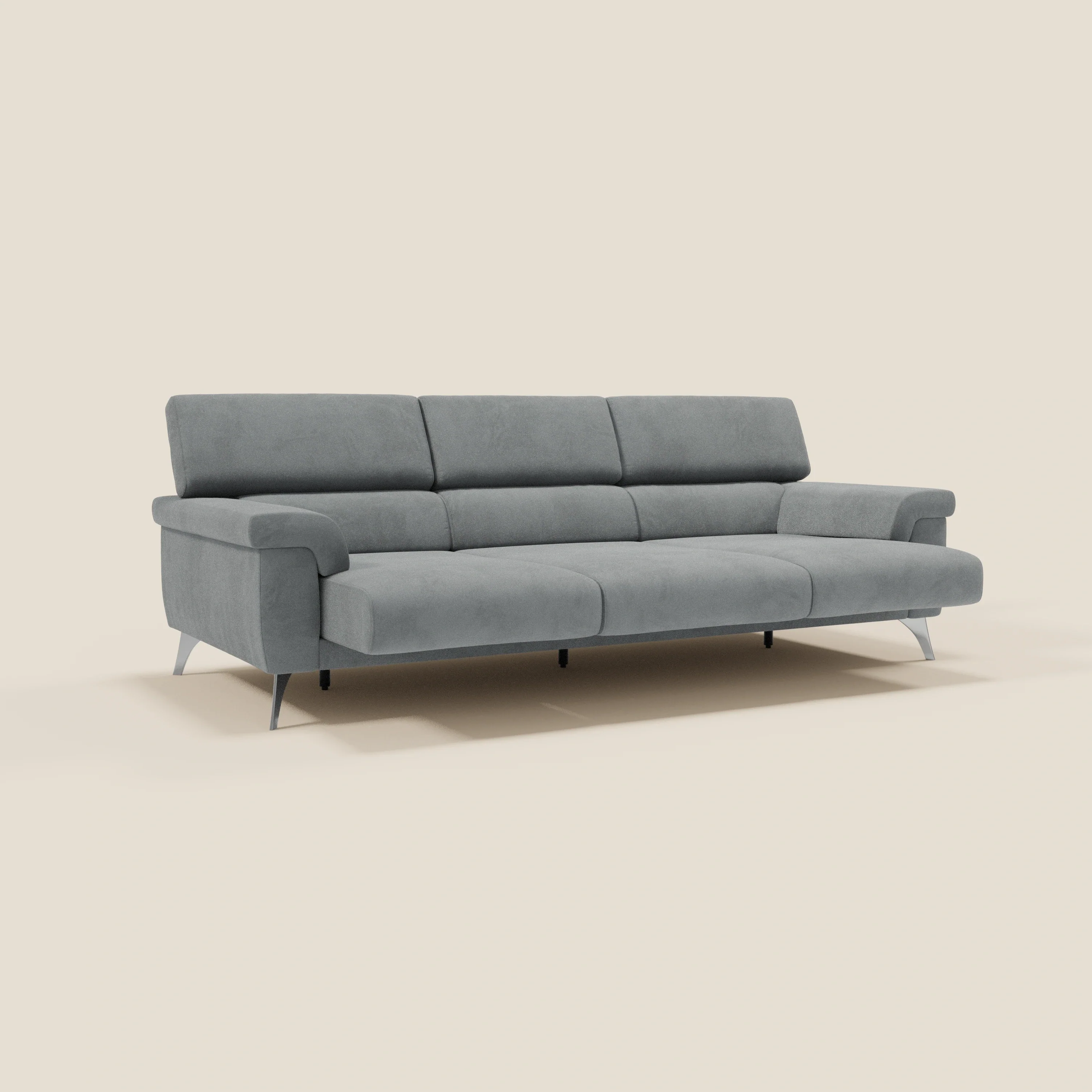 Raffaello Canapé avec 3 assises coulissantes et têtières inclinables en microfibre détachable T11 gris - Image 3