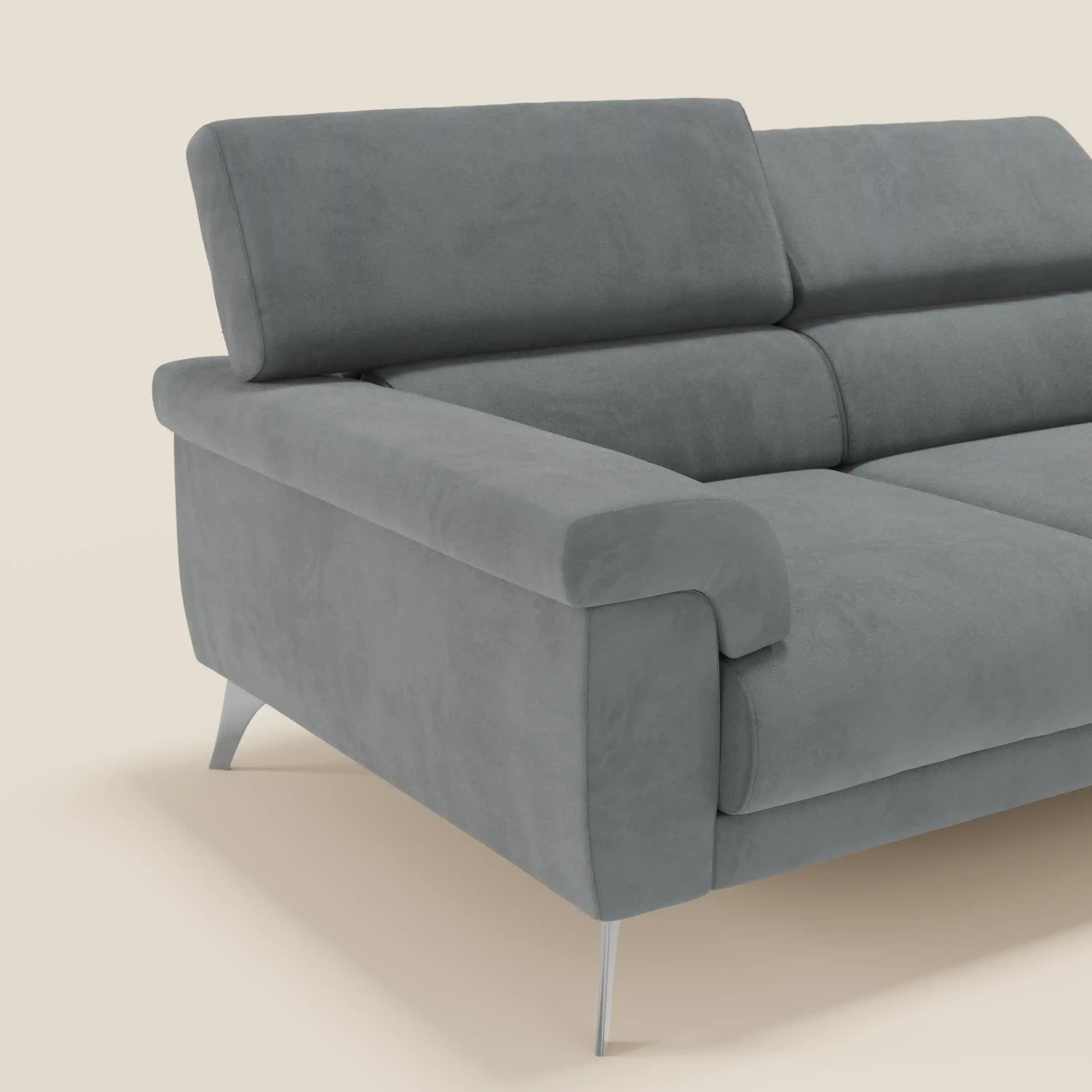 Raffaello Canapé avec 3 assises coulissantes et têtières inclinables en microfibre détachable T11 gris - Image 4