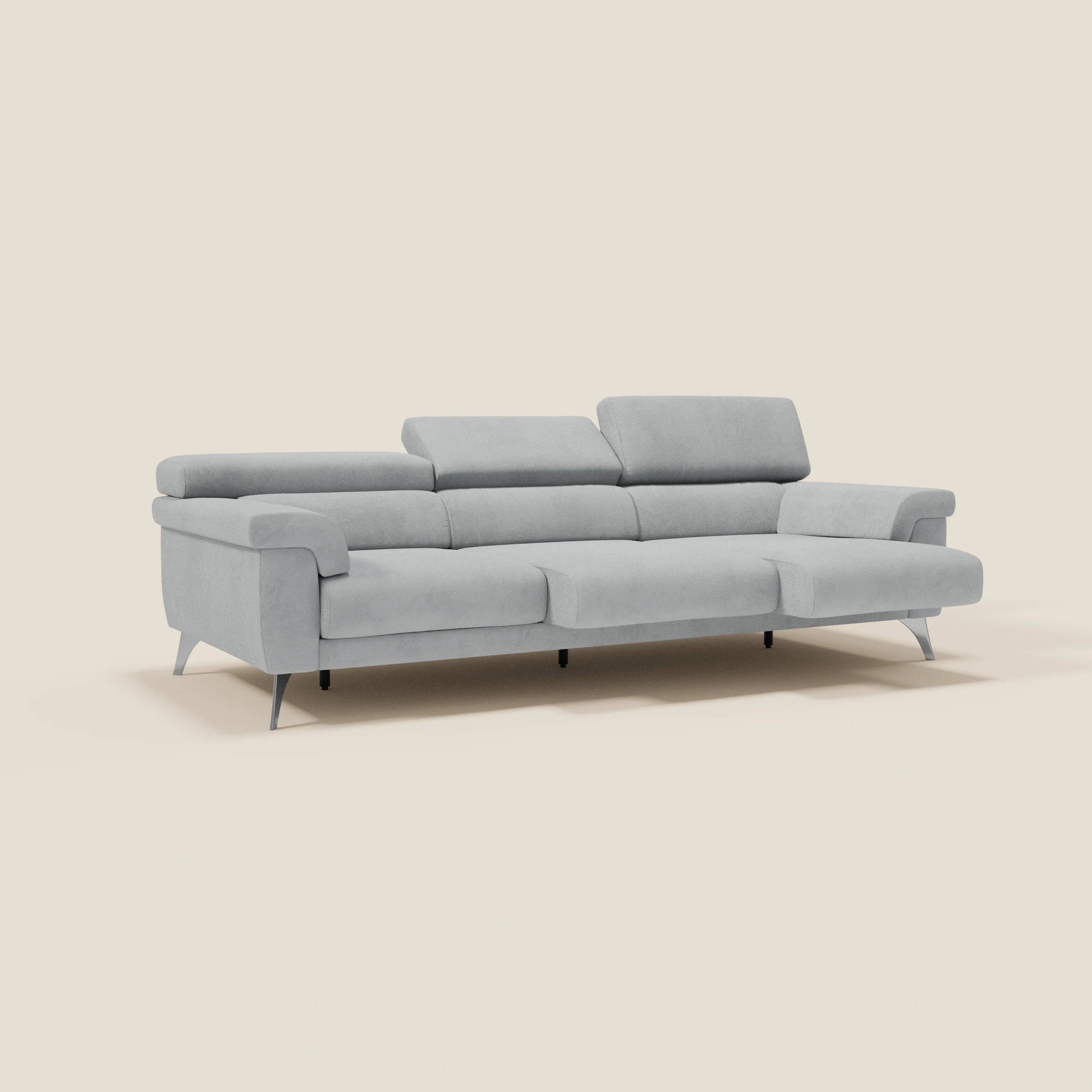 Raffaello Canapé avec 3 assises coulissantes et têtières inclinables en microfibre détachable T11 gris clair - Image 2