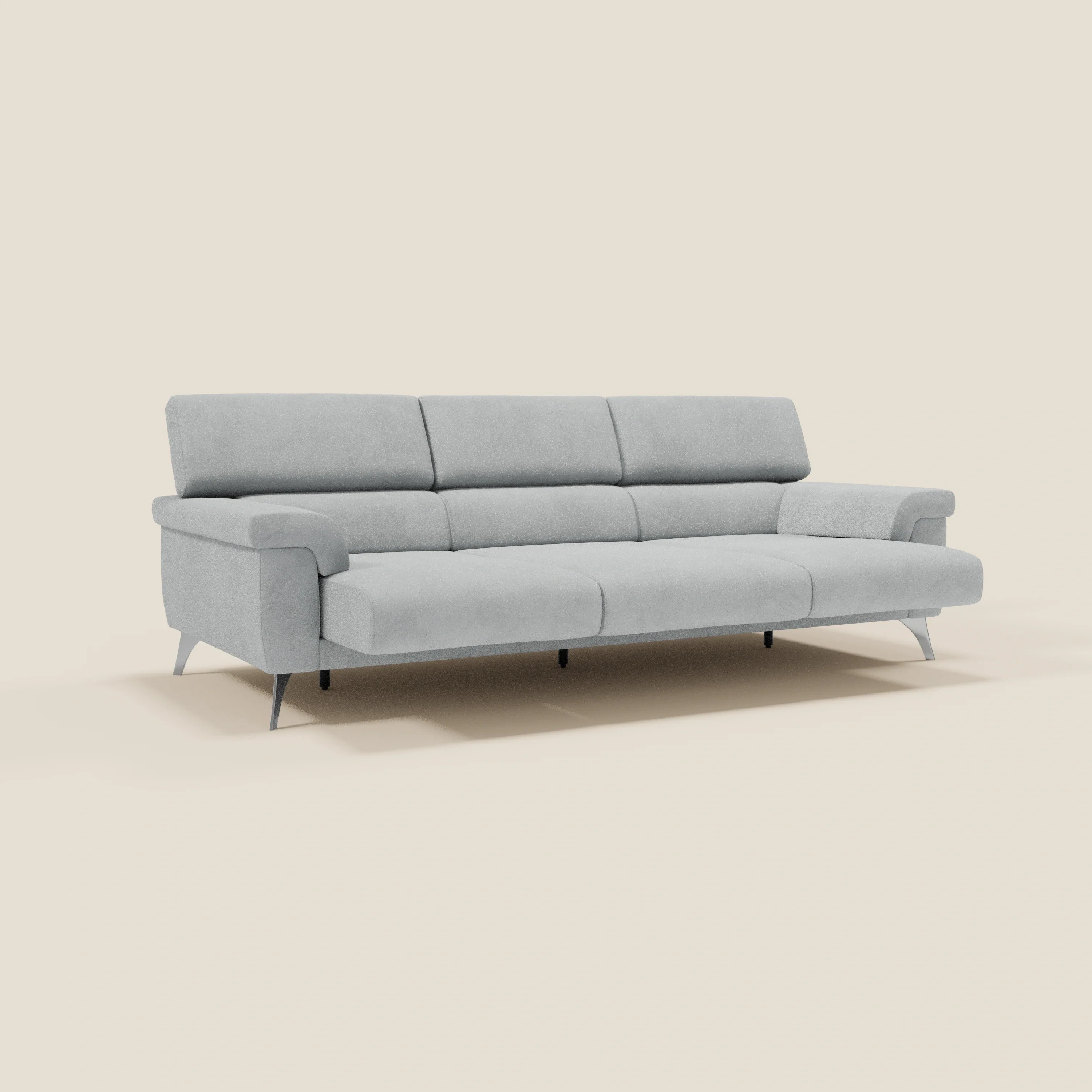 Raffaello Canapé avec 3 assises coulissantes et têtières inclinables en microfibre détachable T11 gris clair - Image 3
