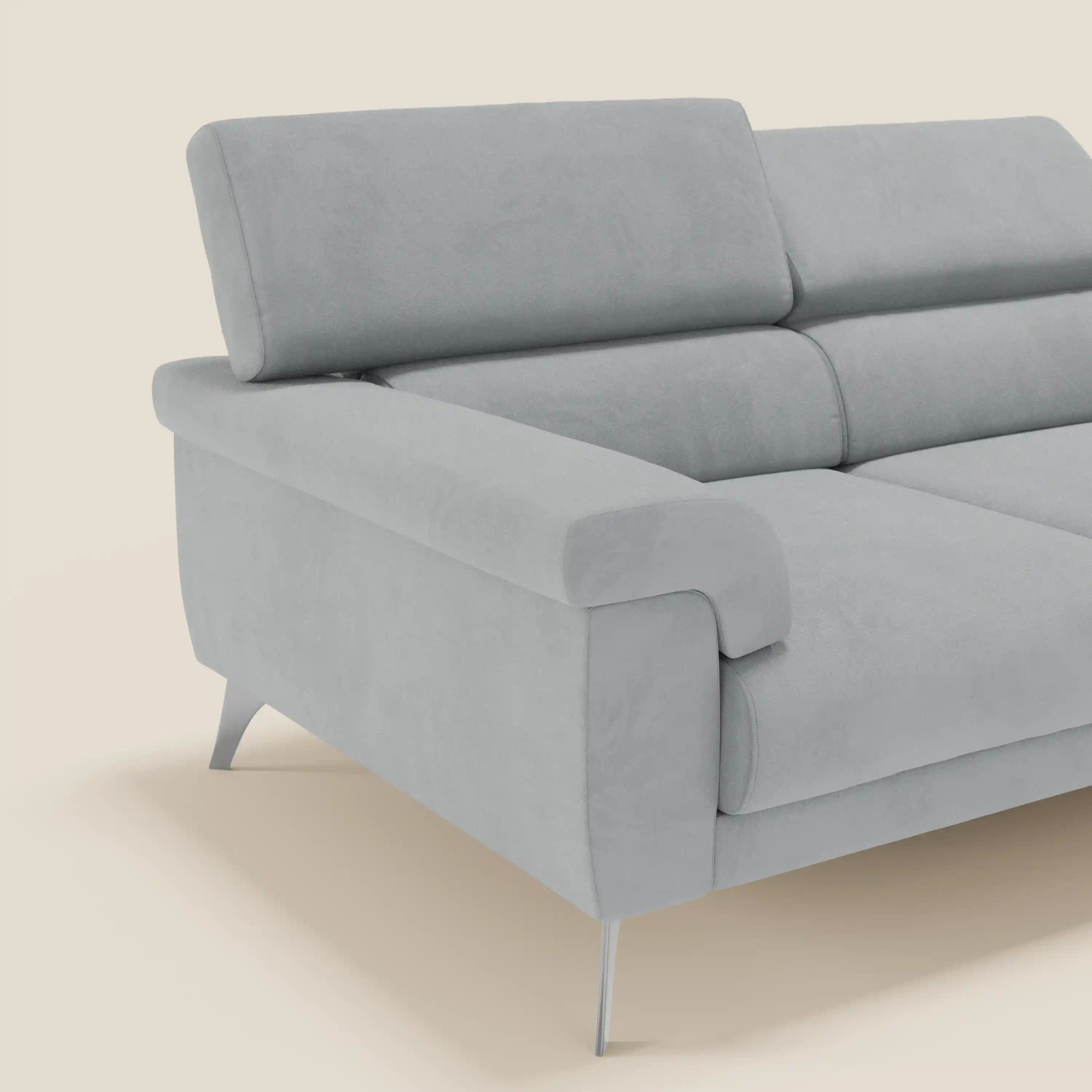 Raffaello Canapé avec 3 assises coulissantes et têtières inclinables en microfibre détachable T11 gris clair - Image 4