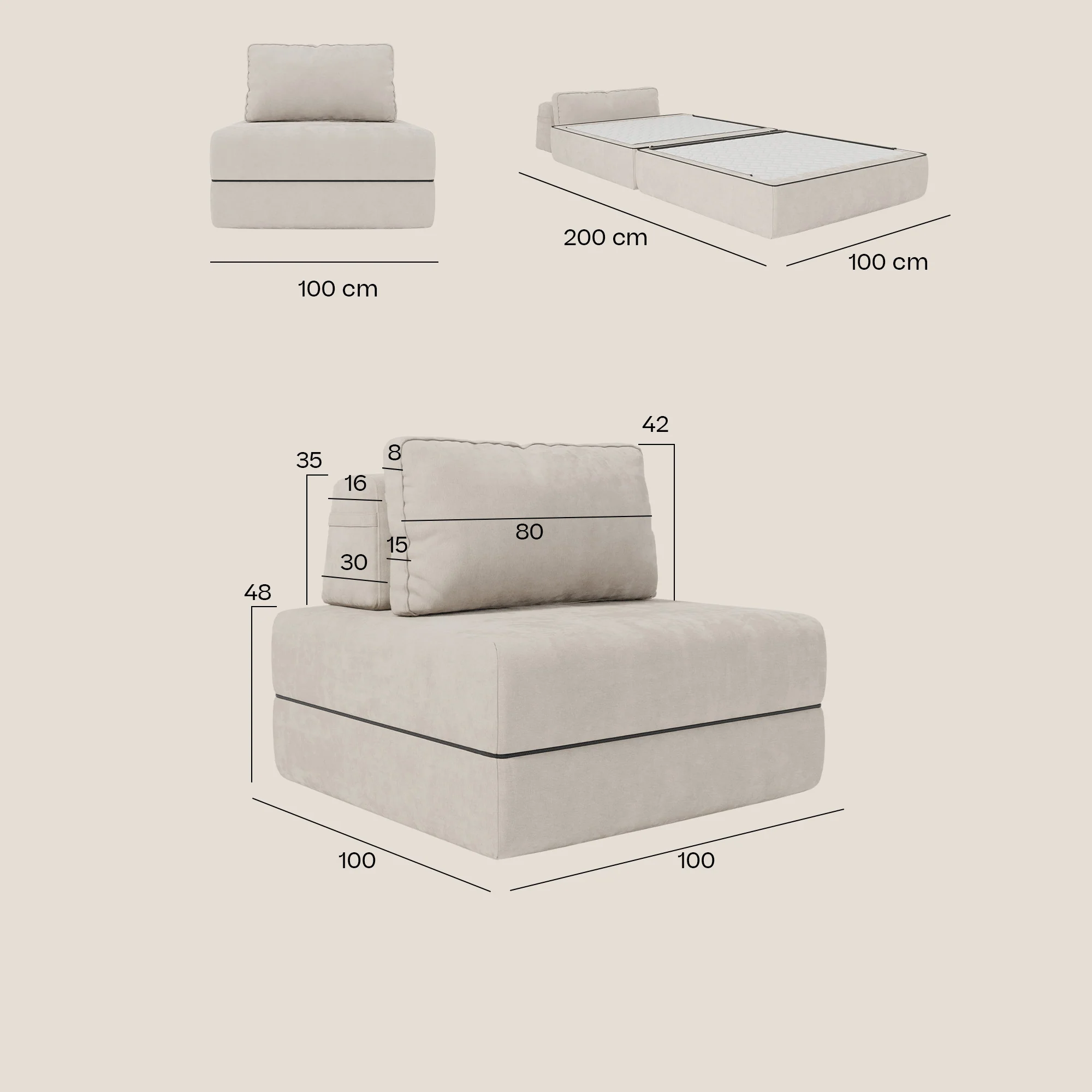Rift fauteuil-lit Édition STRANGER THINGS avec matelas de 22 cm d'épaisseur et mousse à mémoire de forme - tissu détachable Rouge - Image 75