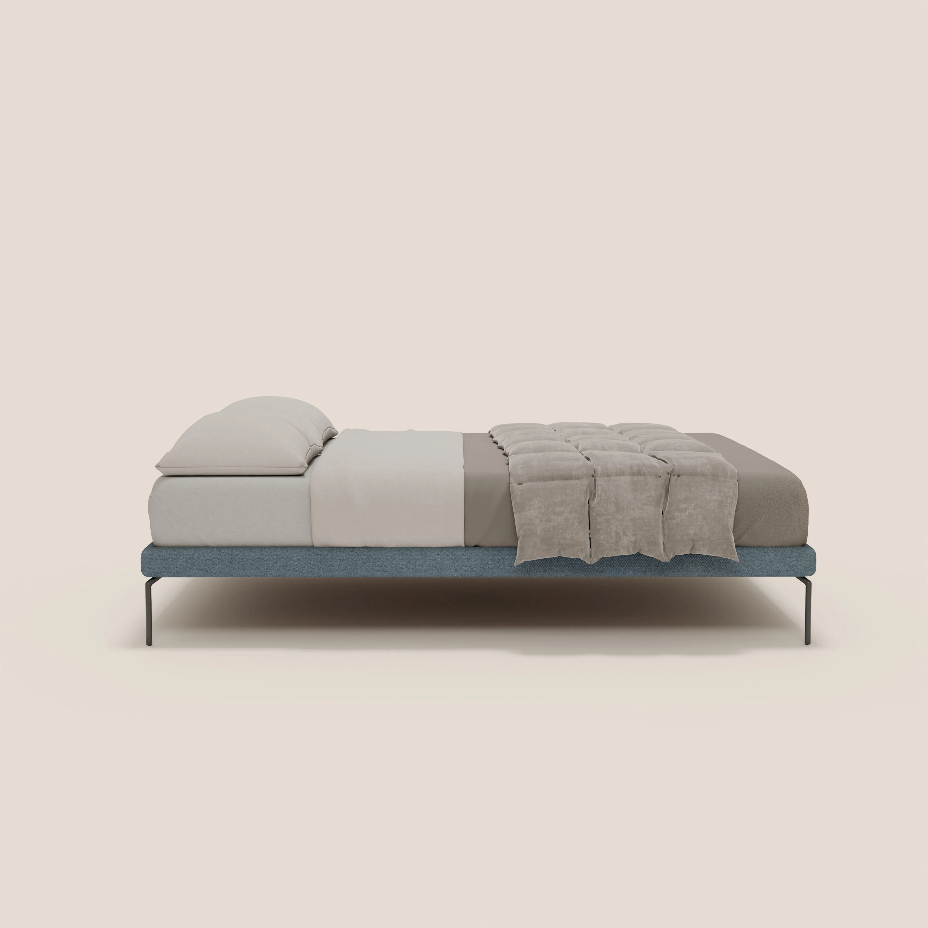 Ring sommier déhoussable avec pieds H 24cm en tissu imperméable T14 bleu gris - Image 3
