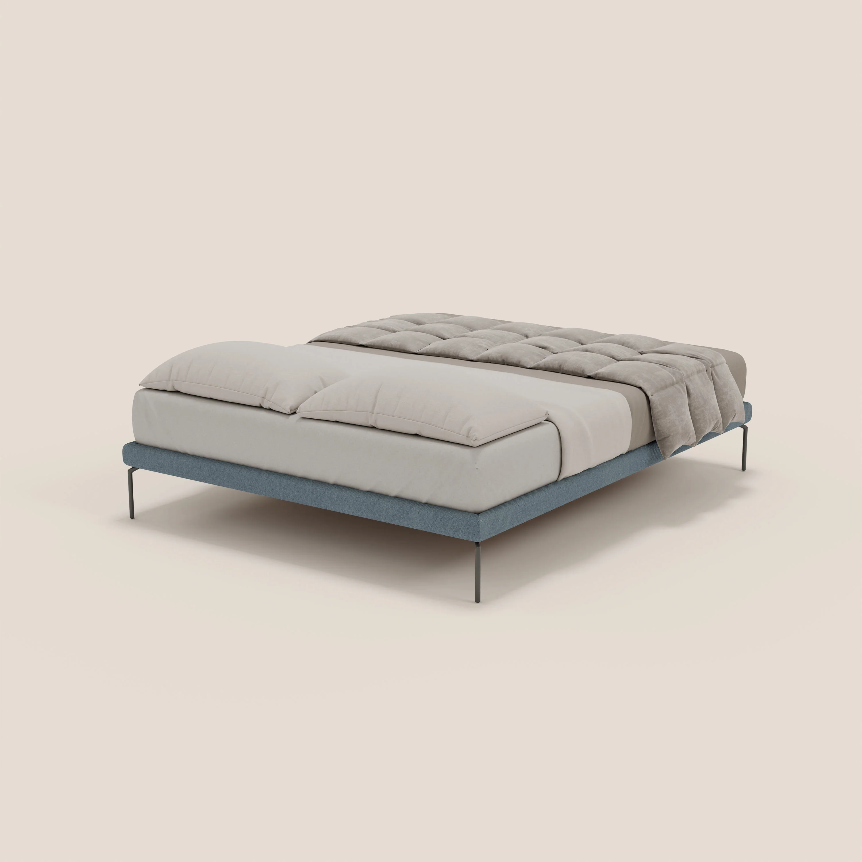 Ring sommier déhoussable avec pieds H 24cm en tissu imperméable T14 bleu gris - Image 4
