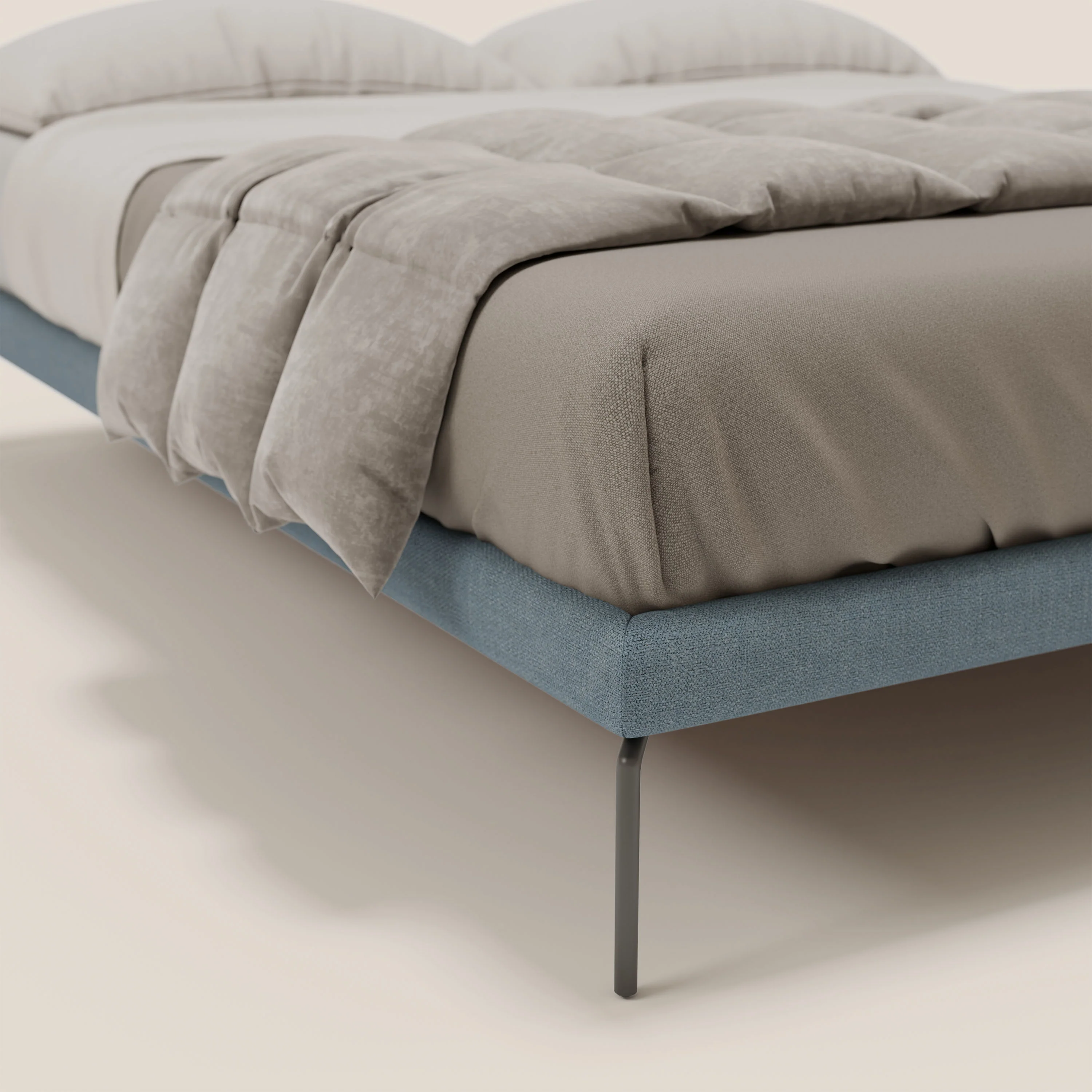 Ring sommier déhoussable avec pieds H 24cm en tissu imperméable T14 bleu gris - Image 5