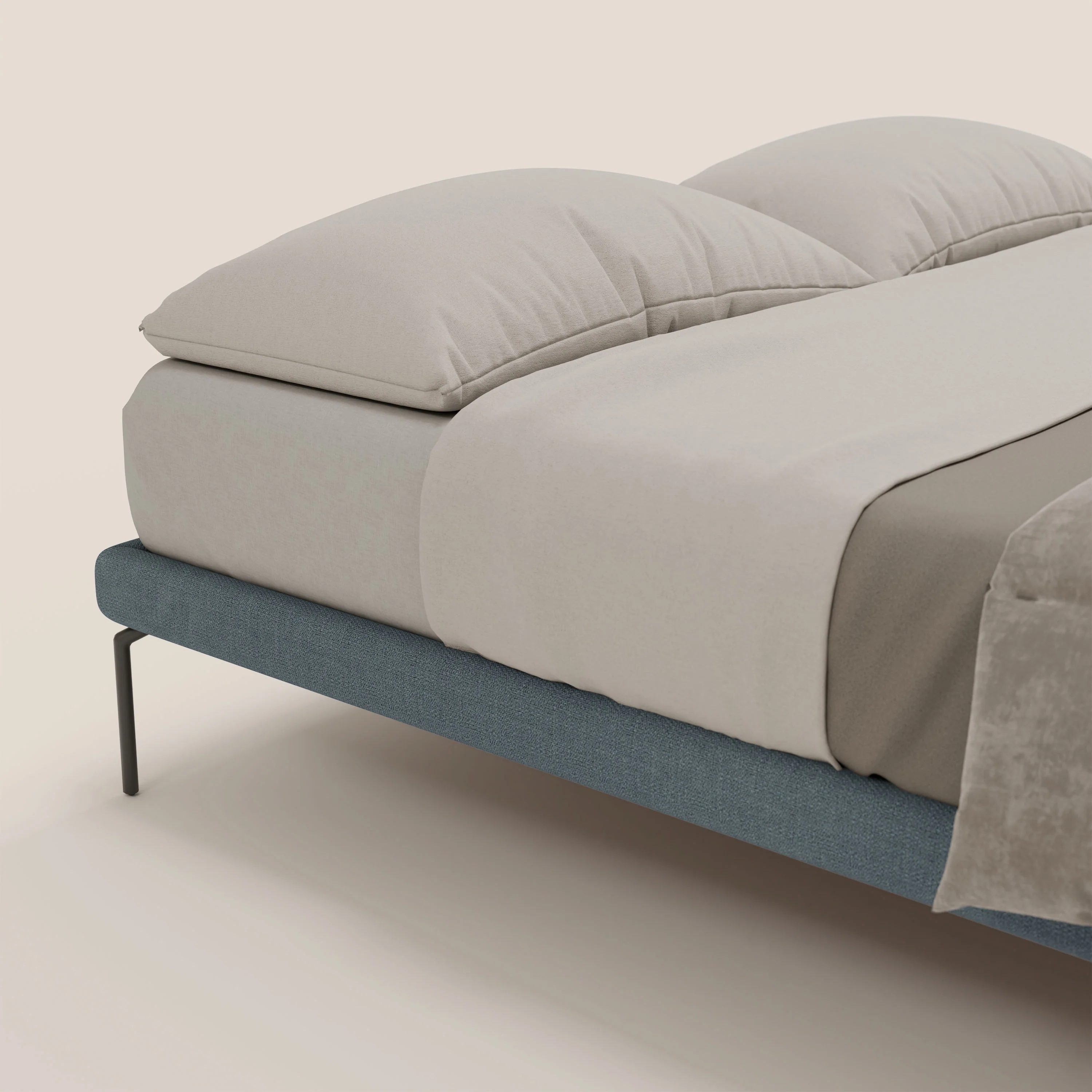 Ring sommier déhoussable avec pieds H 24cm en tissu imperméable T14 bleu gris - Image 6