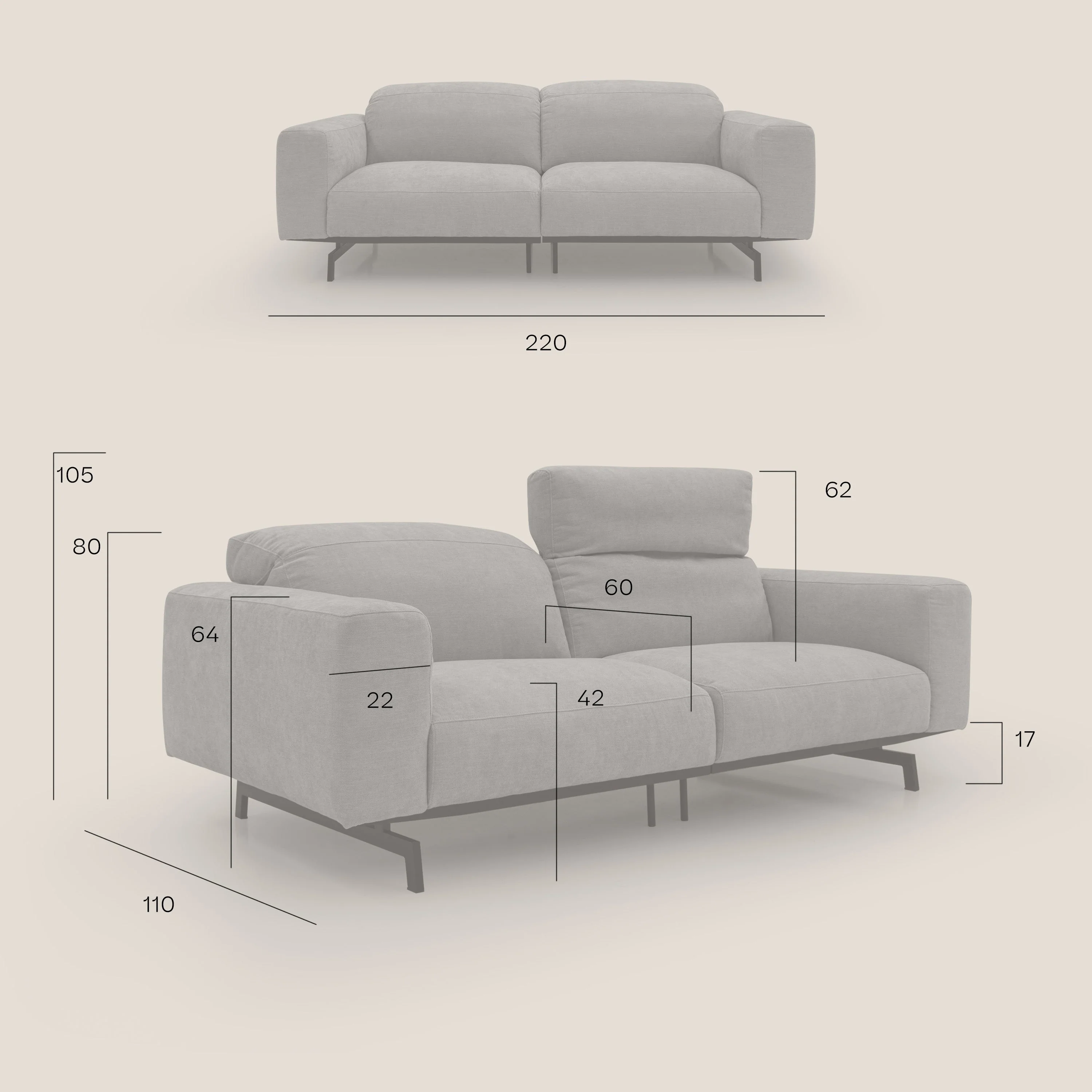 Sakura Canapé modulable en tissu flammé doux et imperméable T14 crème - Image 13