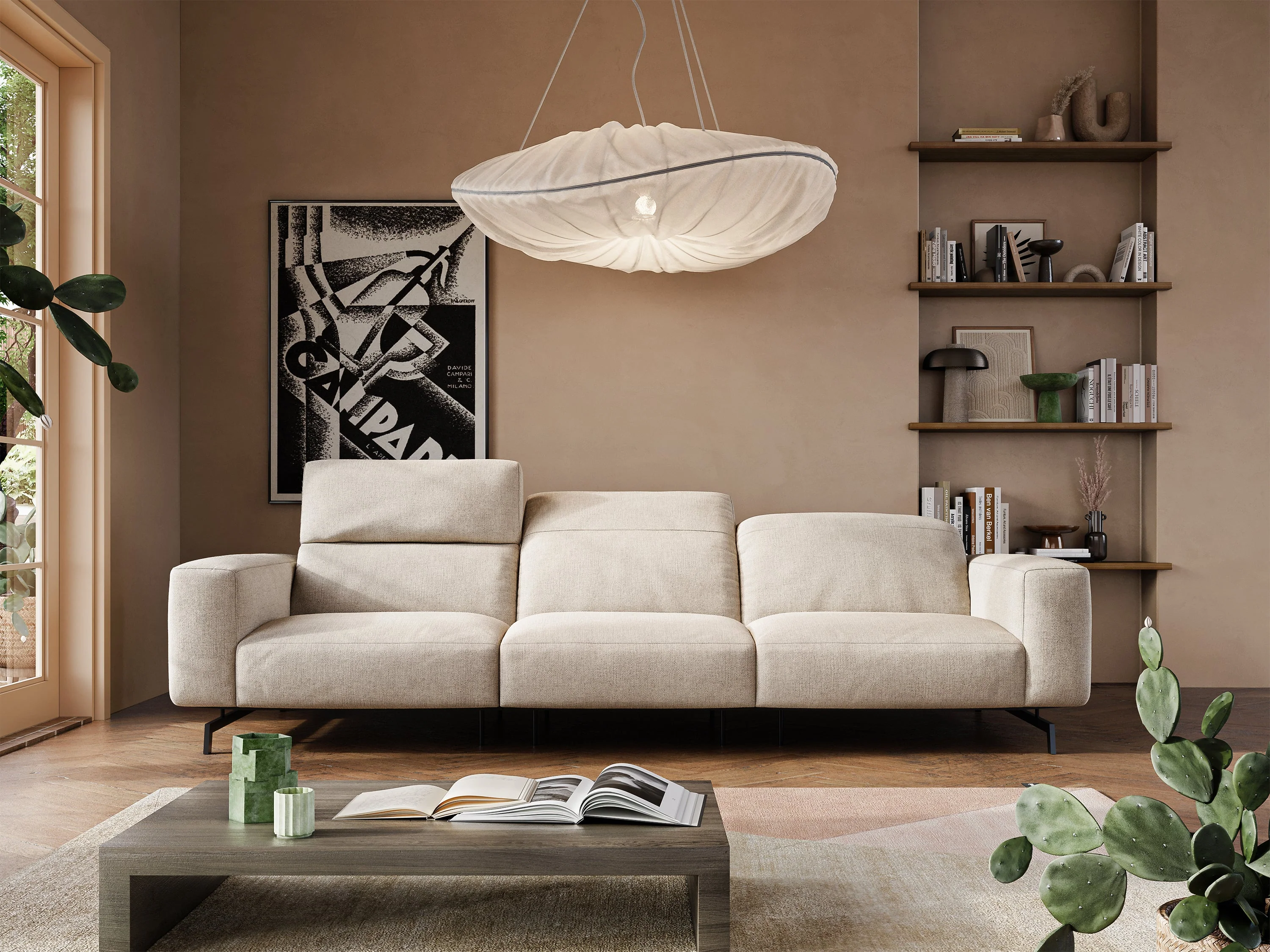 Sakura canapé modulaire 3 places en tissu flammé doux et imperméable T14 crème - Image 2