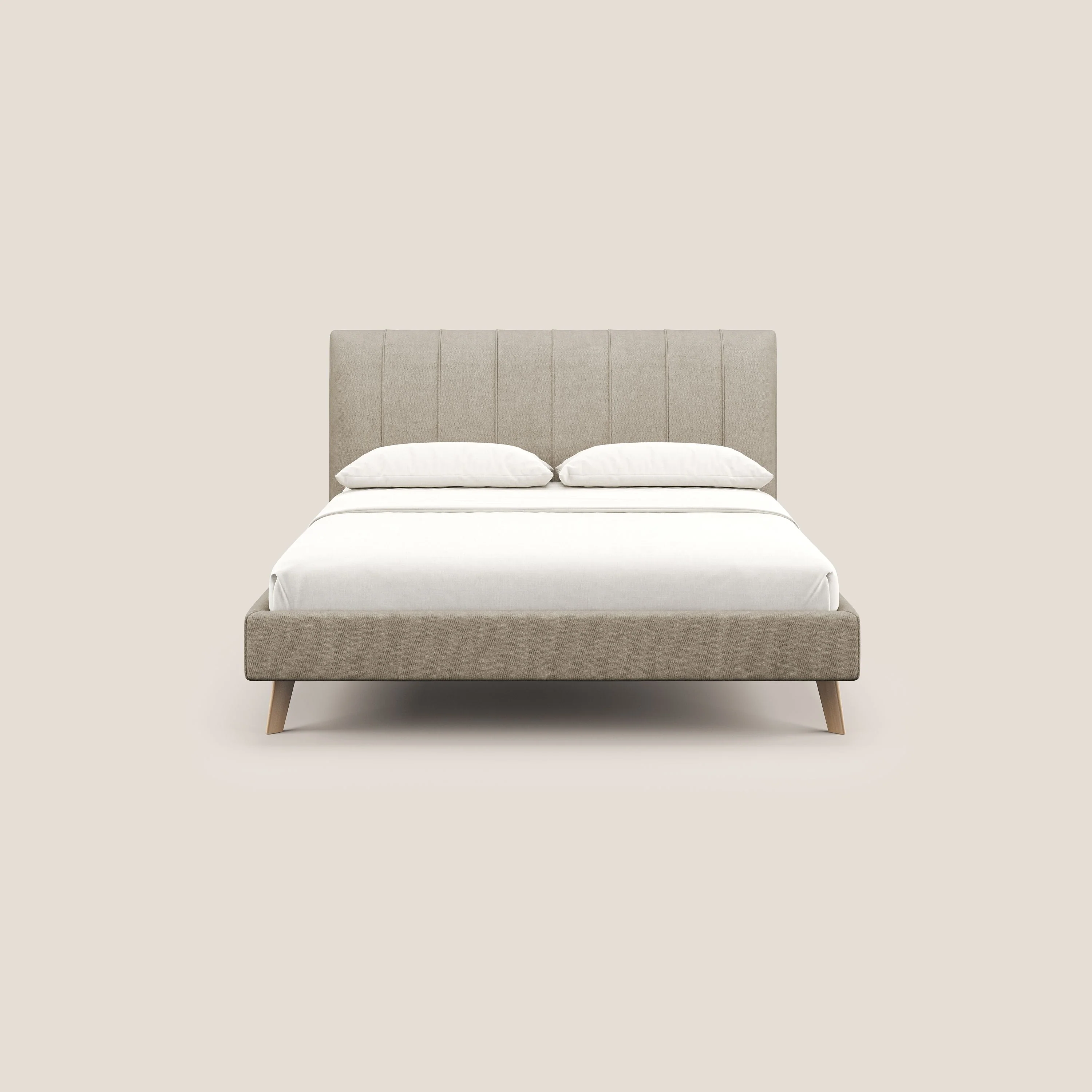 Selene lit rembourré avec pieds bois naturel déhoussable en tissu imperméable T02 beige - Image 2