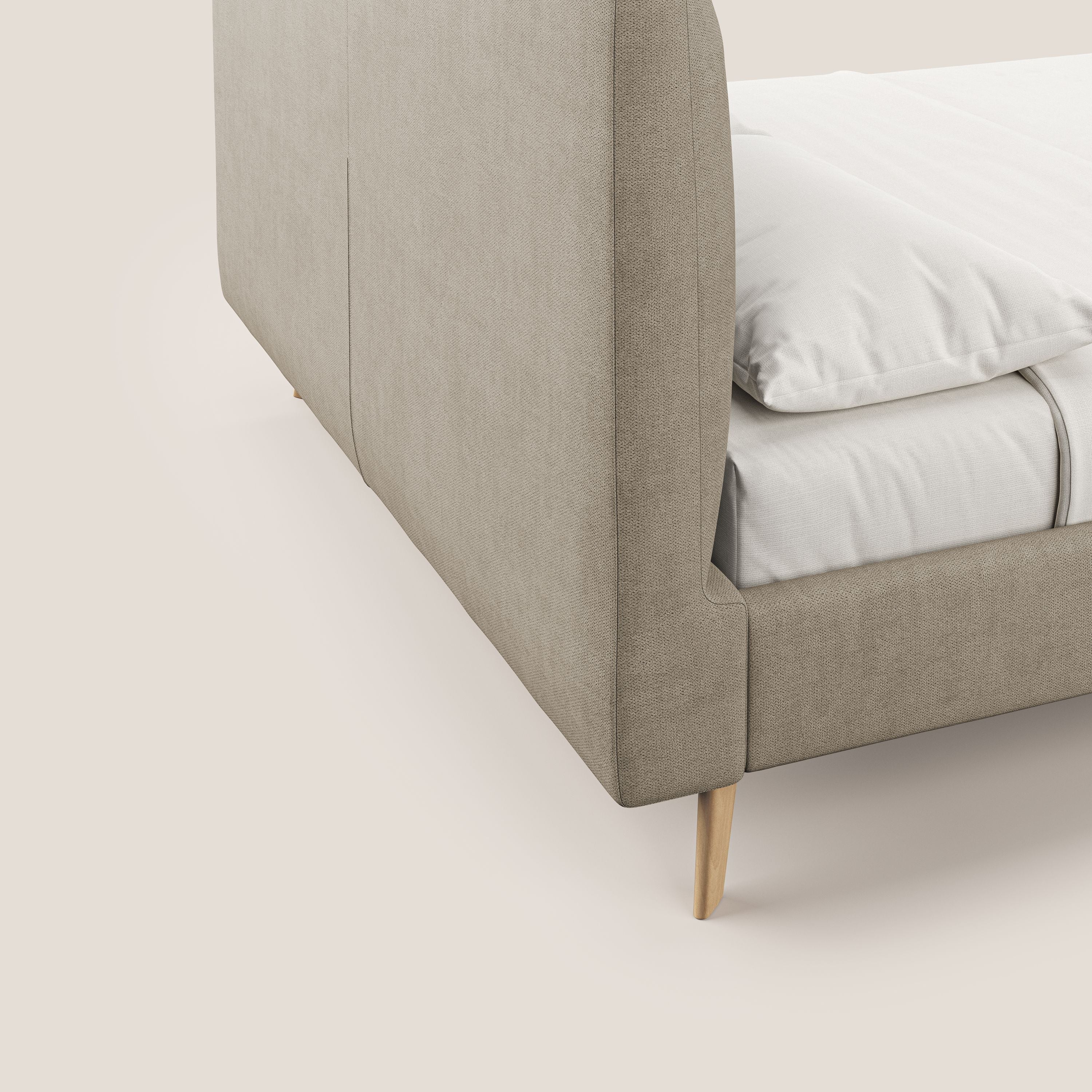 Selene lit rembourré avec pieds bois naturel déhoussable en tissu imperméable T02 beige - Image 3