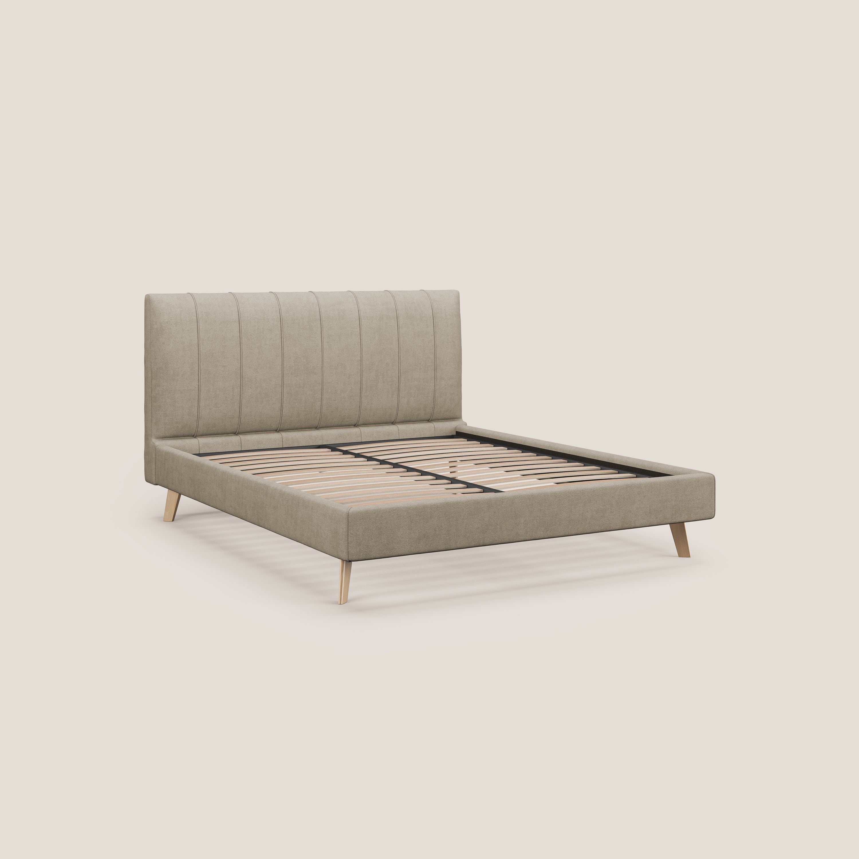Selene lit rembourré avec pieds bois naturel déhoussable en tissu imperméable T02 beige - Image 7