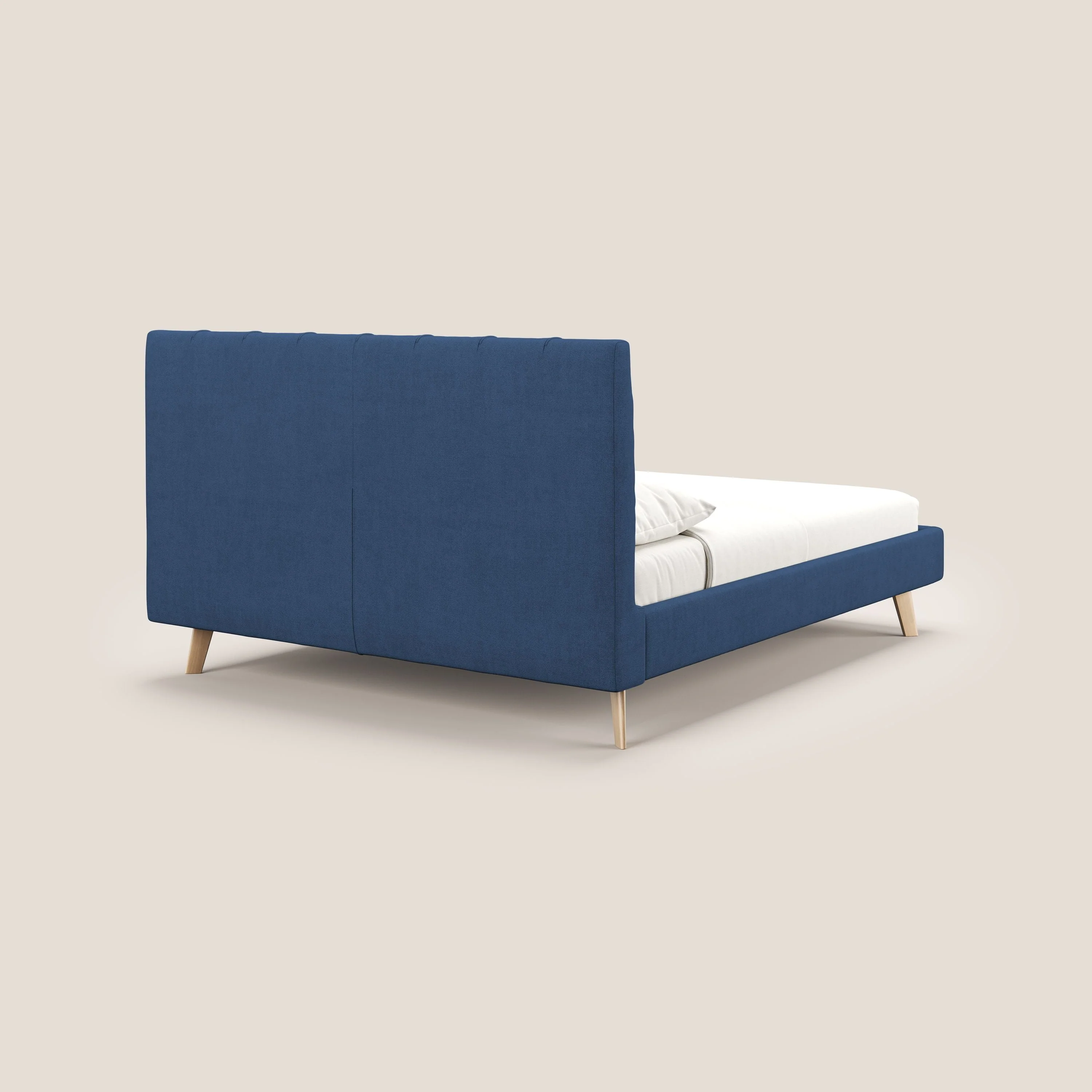 Selene lit rembourré avec pieds bois naturel déhoussable en tissu imperméable T02 bleu - Image 5