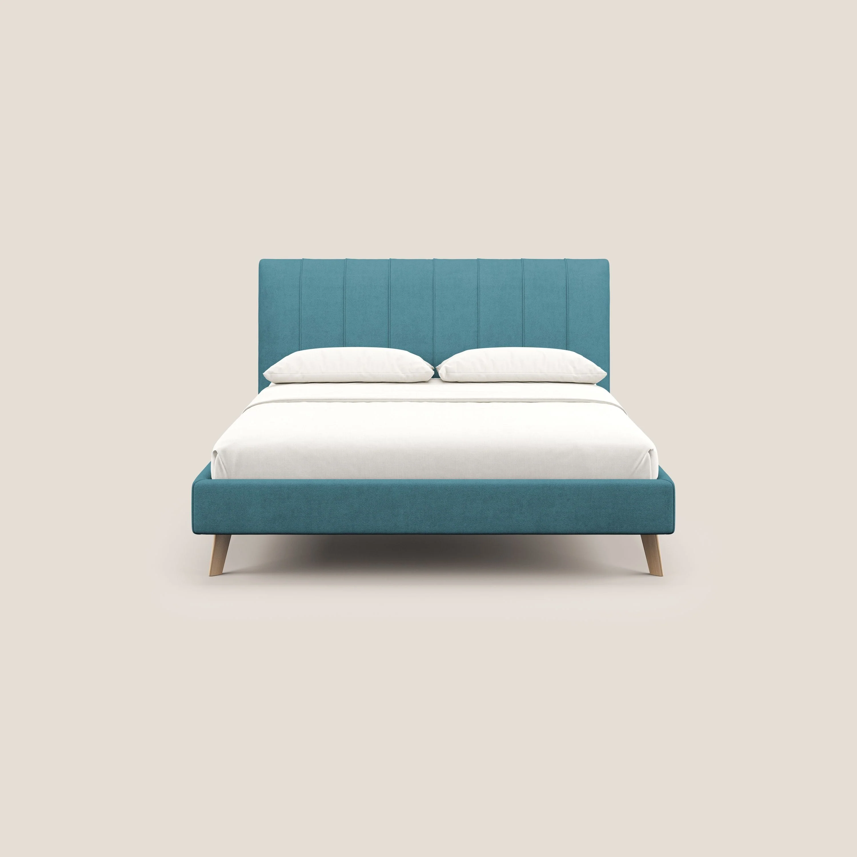 Selene lit rembourré avec pieds bois naturel déhoussable en tissu imperméable T02 bleu ciel - Image 2