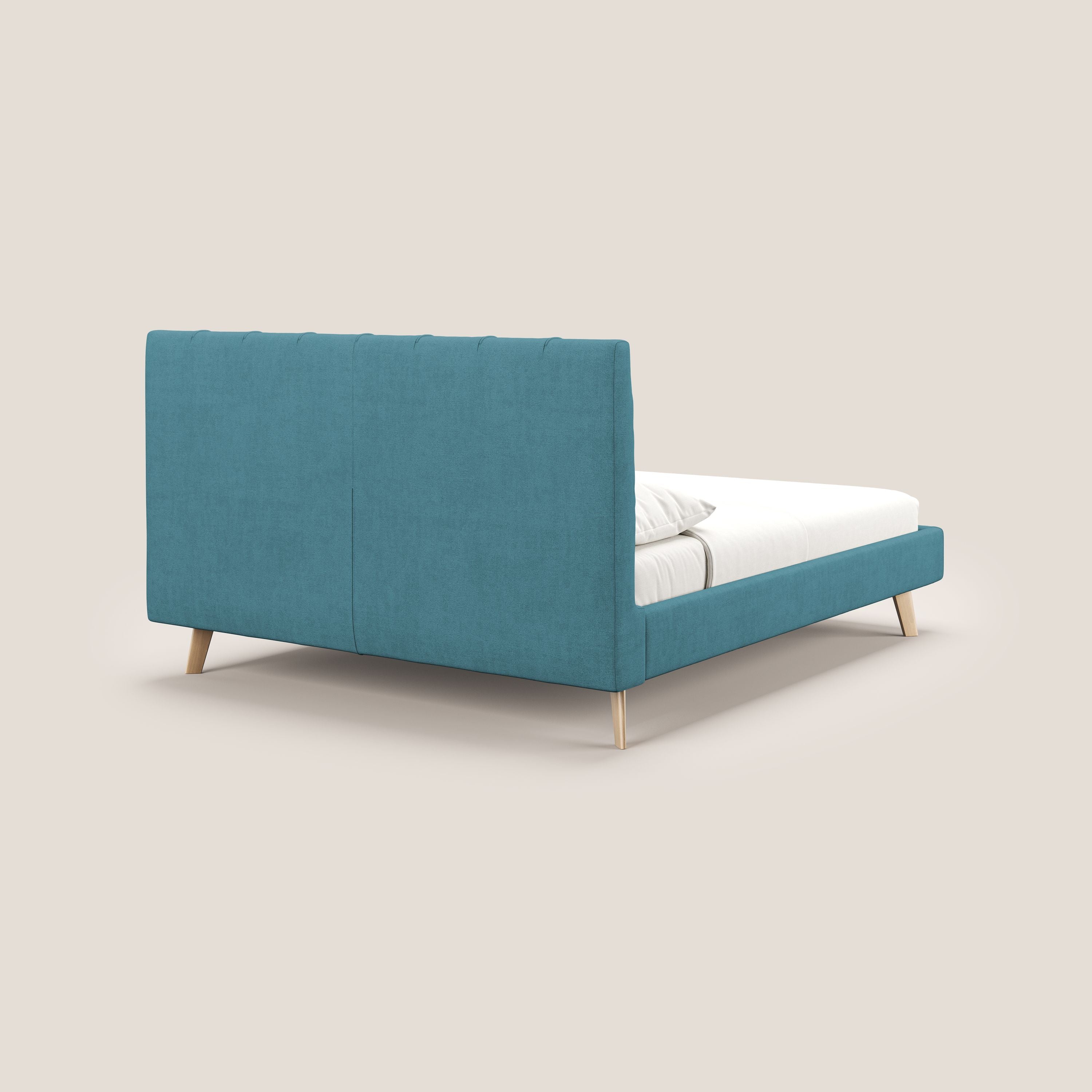 Selene lit rembourré avec pieds bois naturel déhoussable en tissu imperméable T02 bleu ciel - Image 5