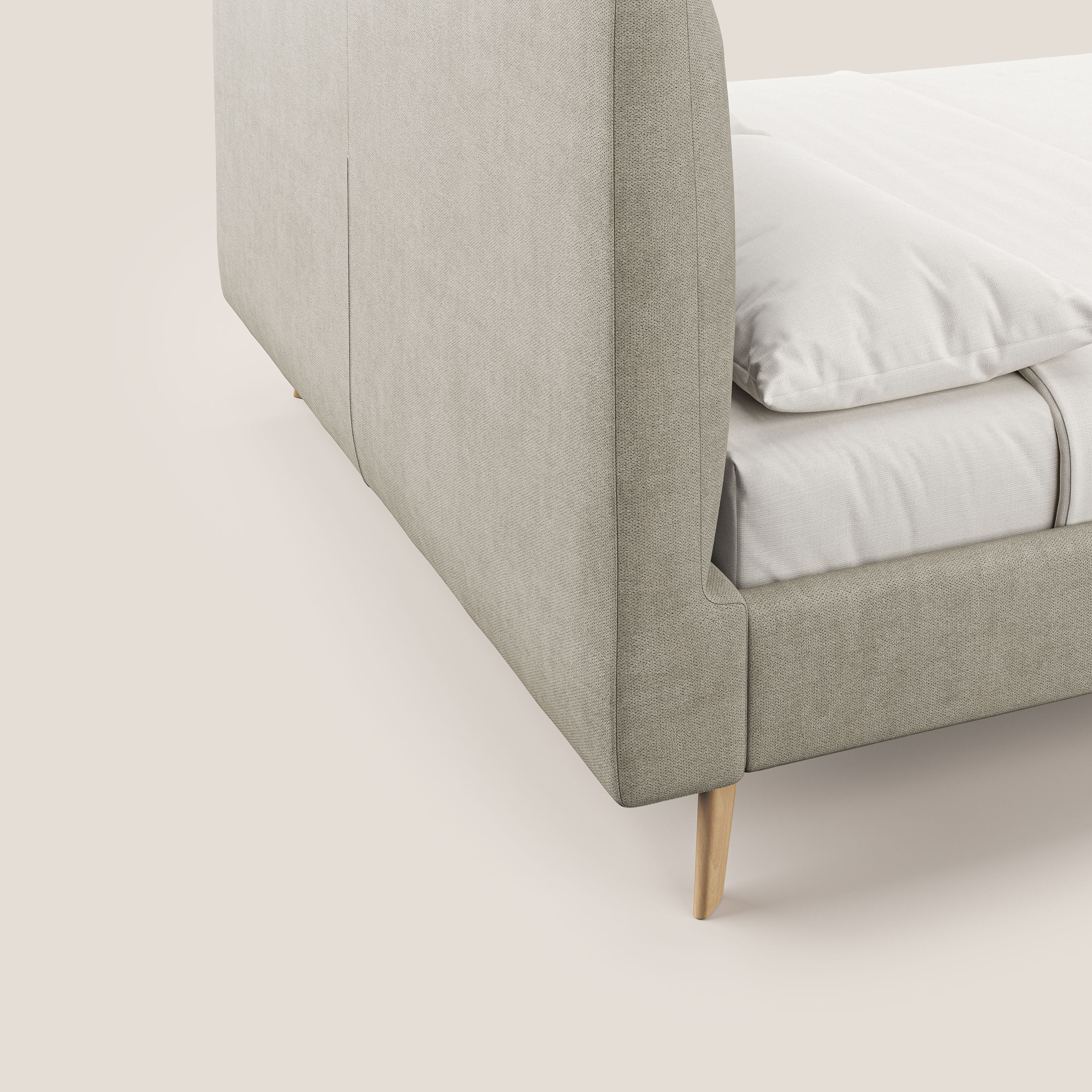 Selene lit rembourré avec pieds bois naturel déhoussable en tissu imperméable T02 crème - Image 3