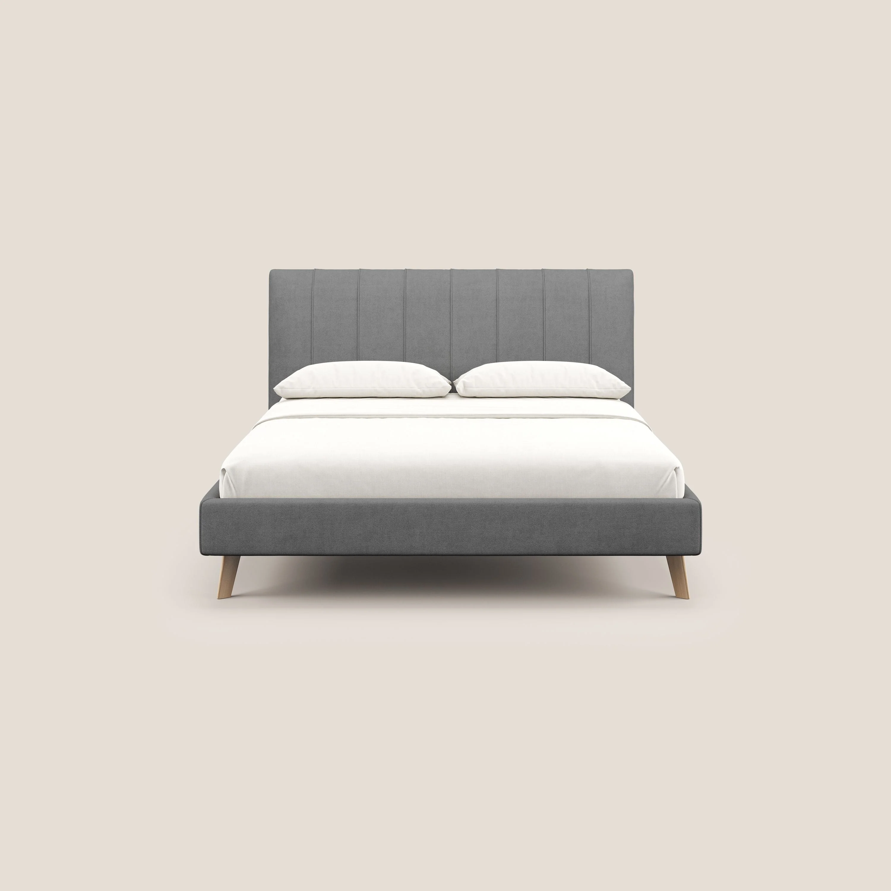 Selene lit rembourré avec pieds bois naturel déhoussable en tissu imperméable T02 gris - Image 2