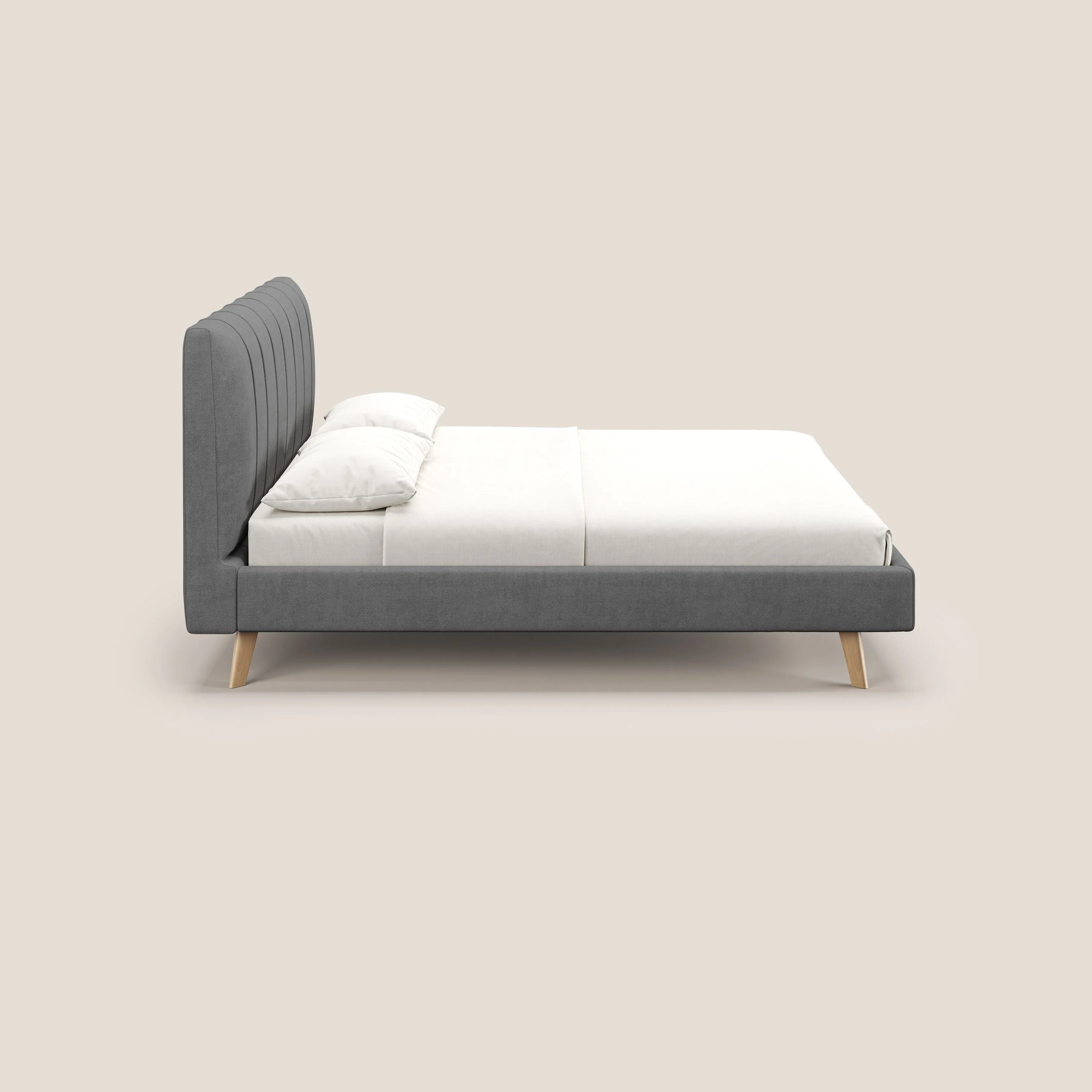 Selene lit rembourré avec pieds bois naturel déhoussable en tissu imperméable T02 gris - Image 3