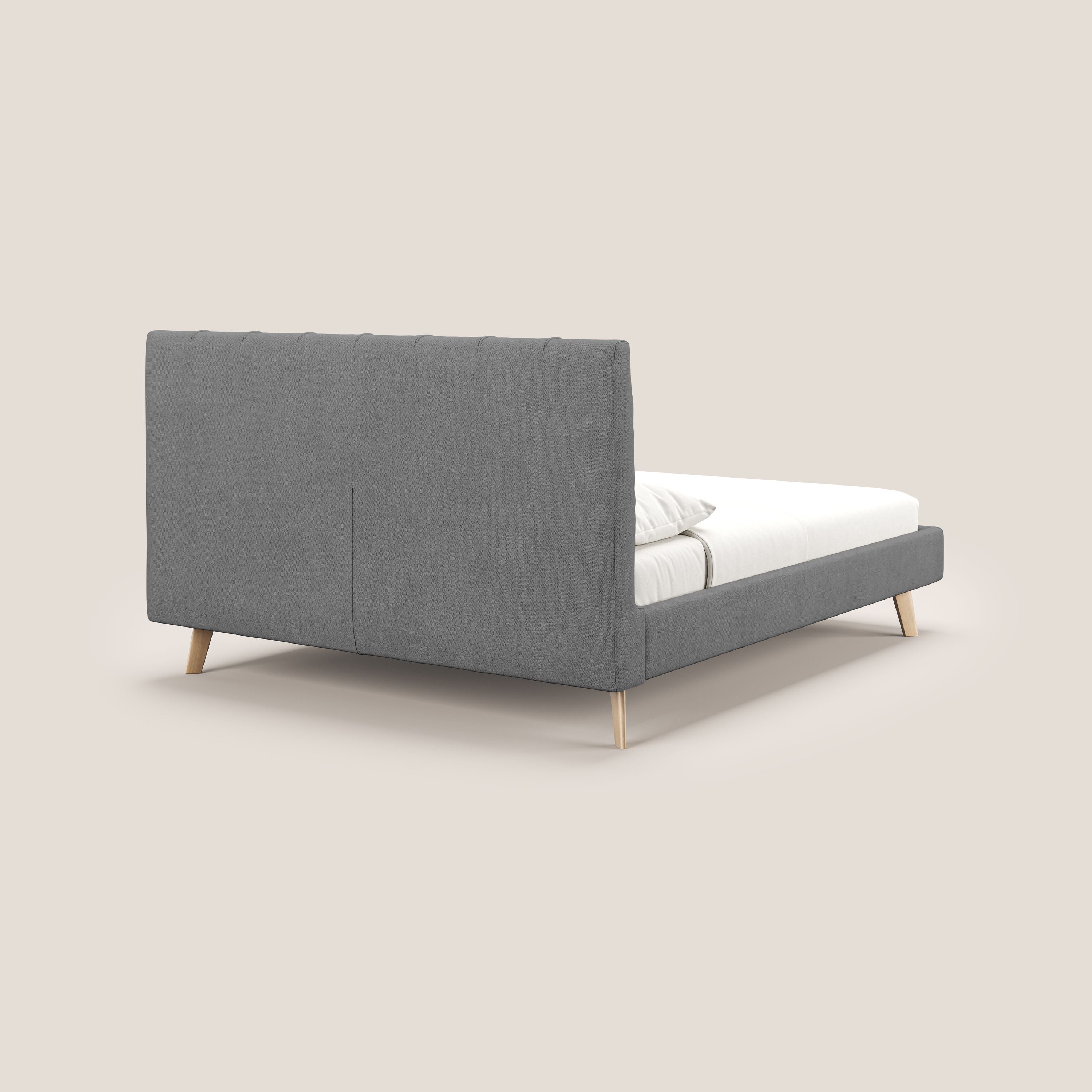 Selene lit rembourré avec pieds bois naturel déhoussable en tissu imperméable T02 gris - Image 4