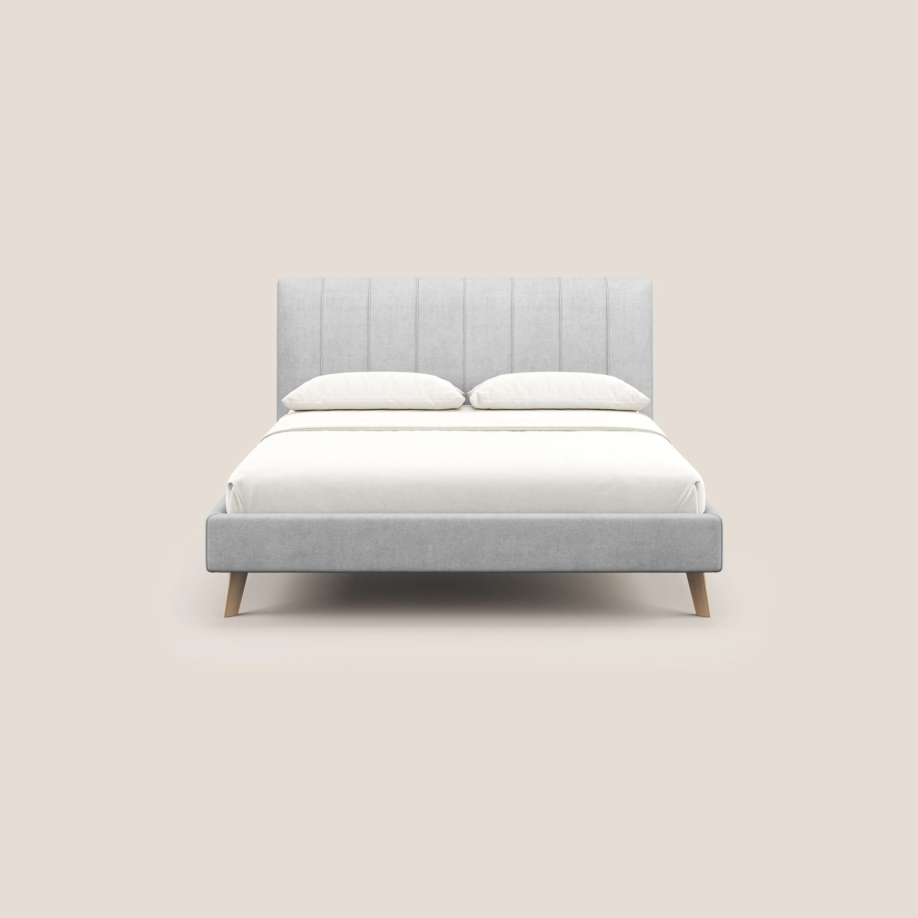 Selene lit rembourré avec pieds bois naturel déhoussable en tissu imperméable T02 gris clair - Image 2