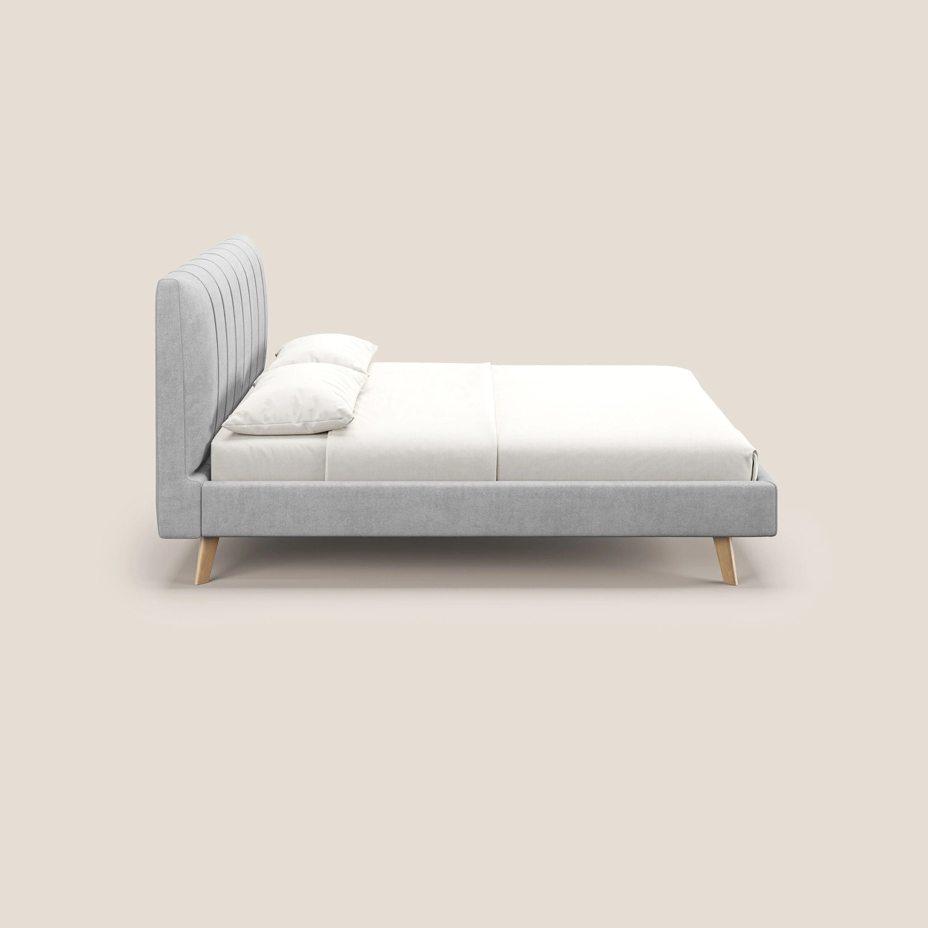 Selene lit rembourré avec pieds bois naturel déhoussable en tissu imperméable T02 gris clair - Image 4