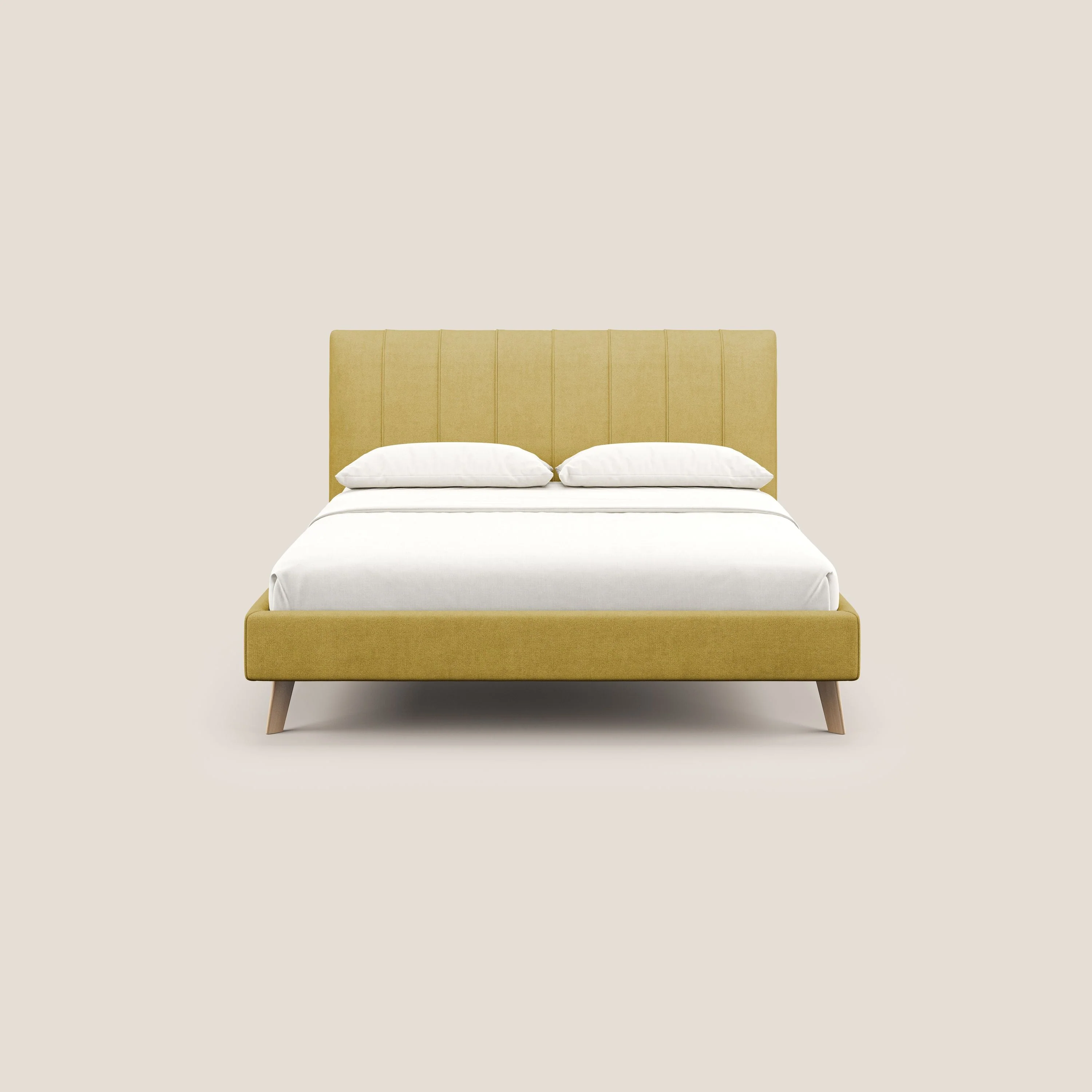 Selene lit rembourré avec pieds bois naturel déhoussable en tissu imperméable T02 jaune - Image 3