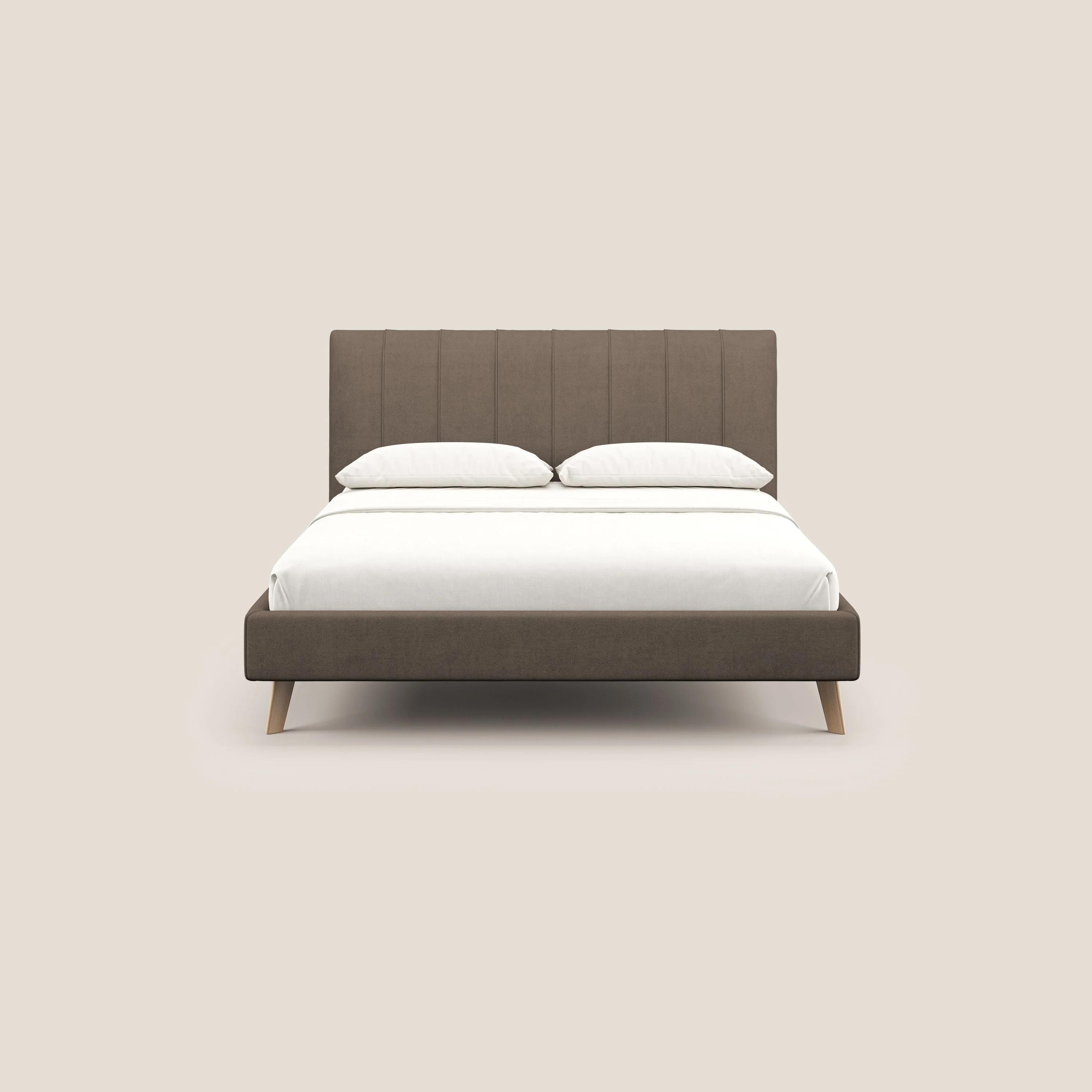 Selene lit rembourré avec pieds bois naturel déhoussable en tissu imperméable T02 marron - Image 2