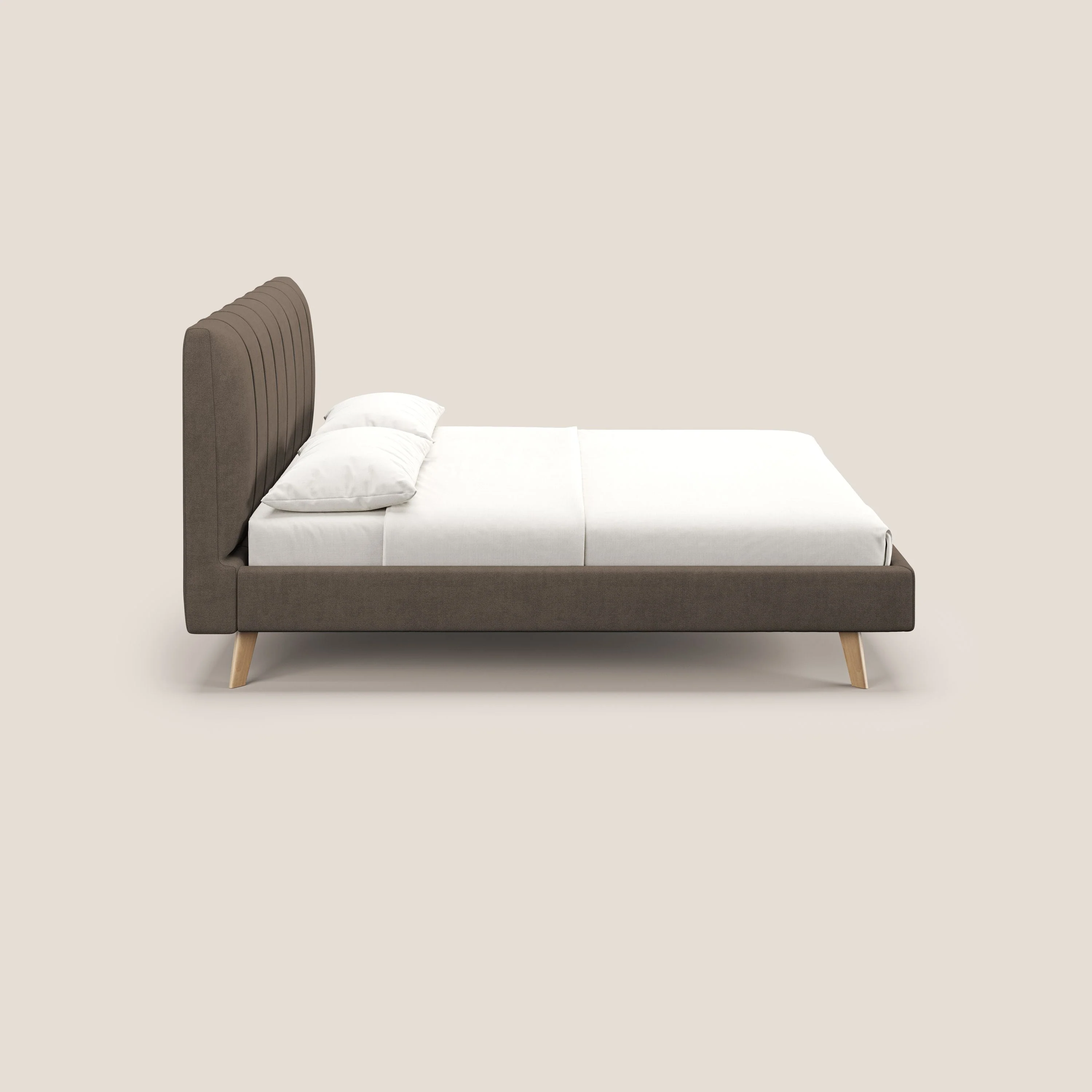 Selene lit rembourré avec pieds bois naturel déhoussable en tissu imperméable T02 marron - Image 4