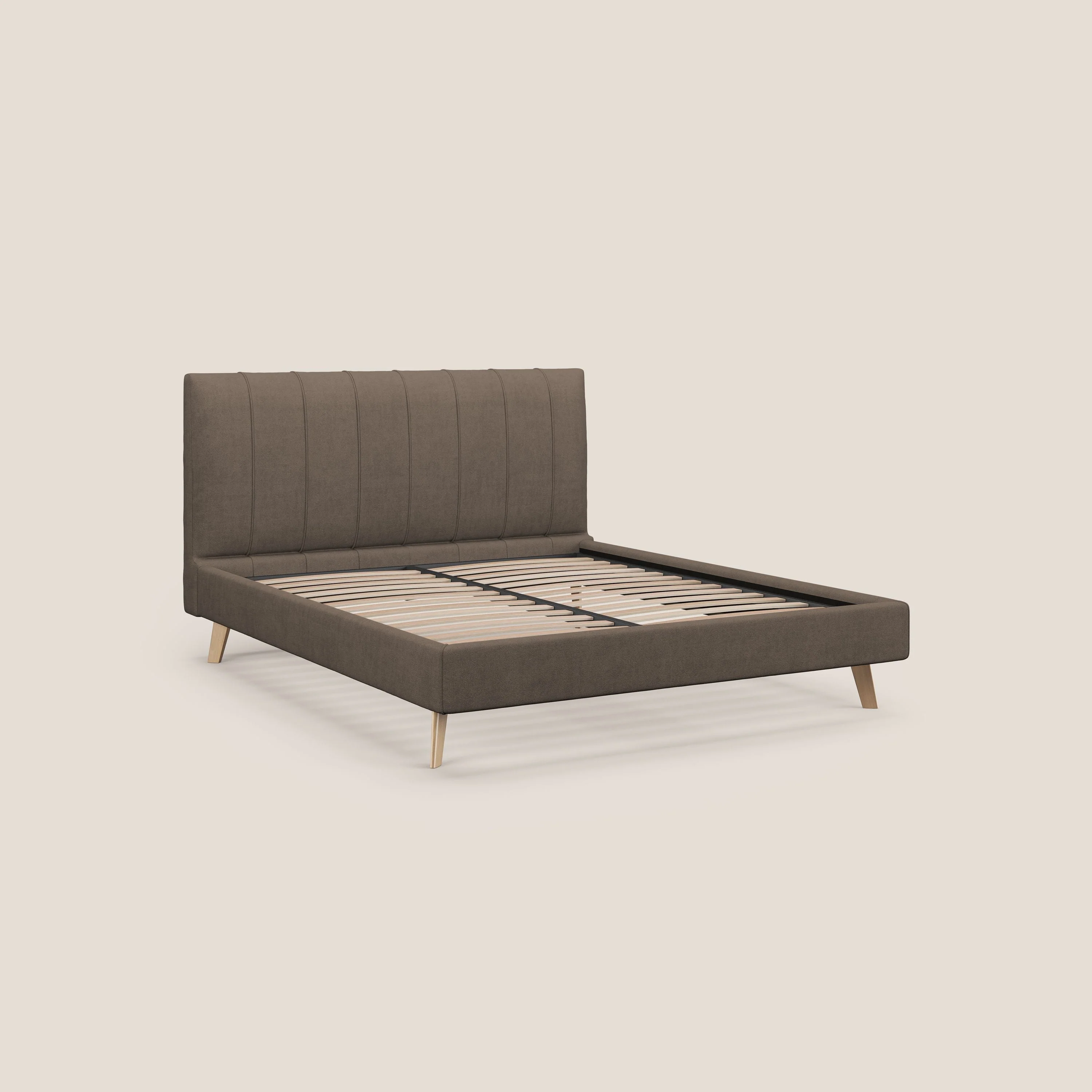 Selene lit rembourré avec pieds bois naturel déhoussable en tissu imperméable T02 marron - Image 7