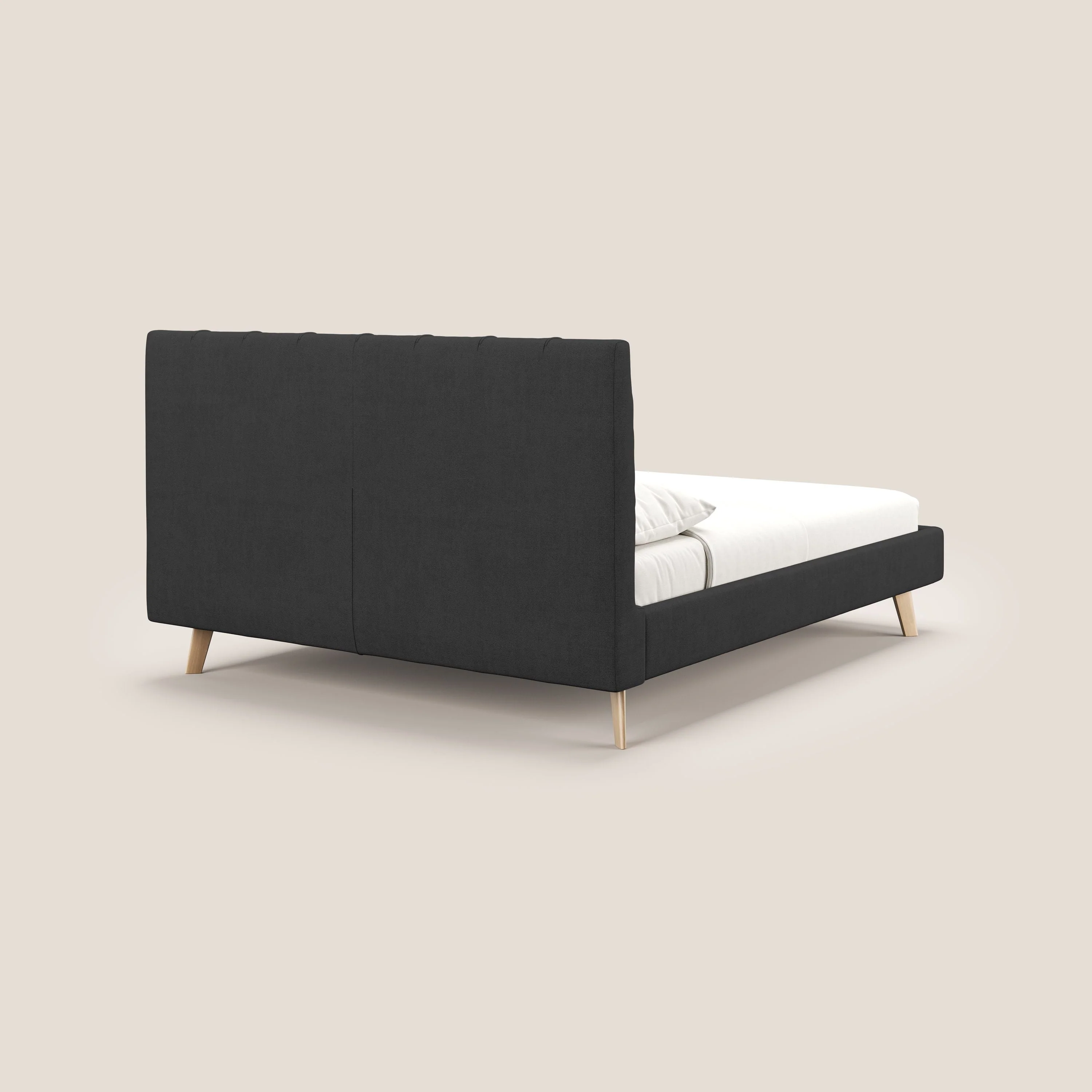 Selene lit rembourré avec pieds bois naturel déhoussable en tissu imperméable T02 noir - Image 5