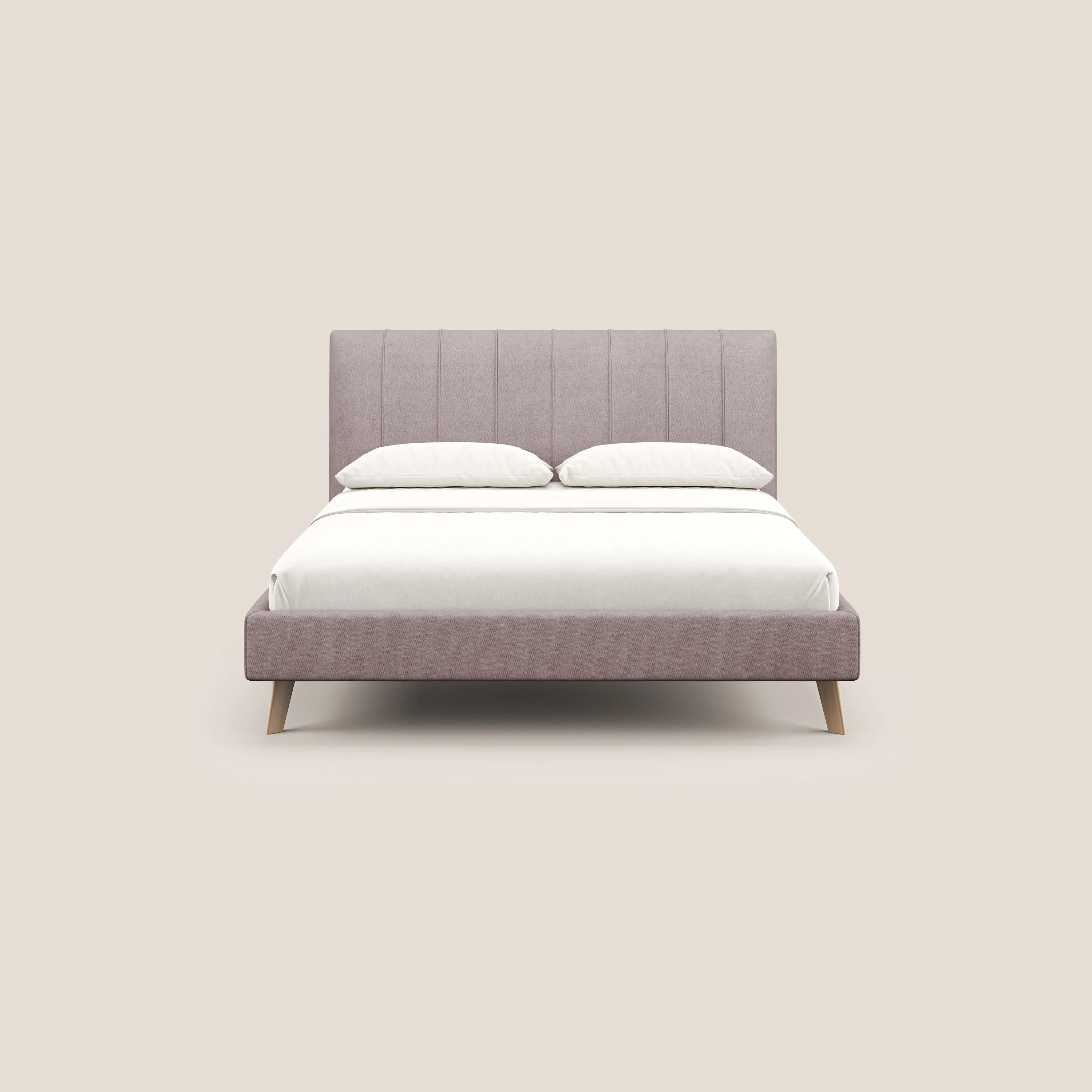 Selene lit rembourré avec pieds bois naturel déhoussable en tissu imperméable T02 rose - Image 2