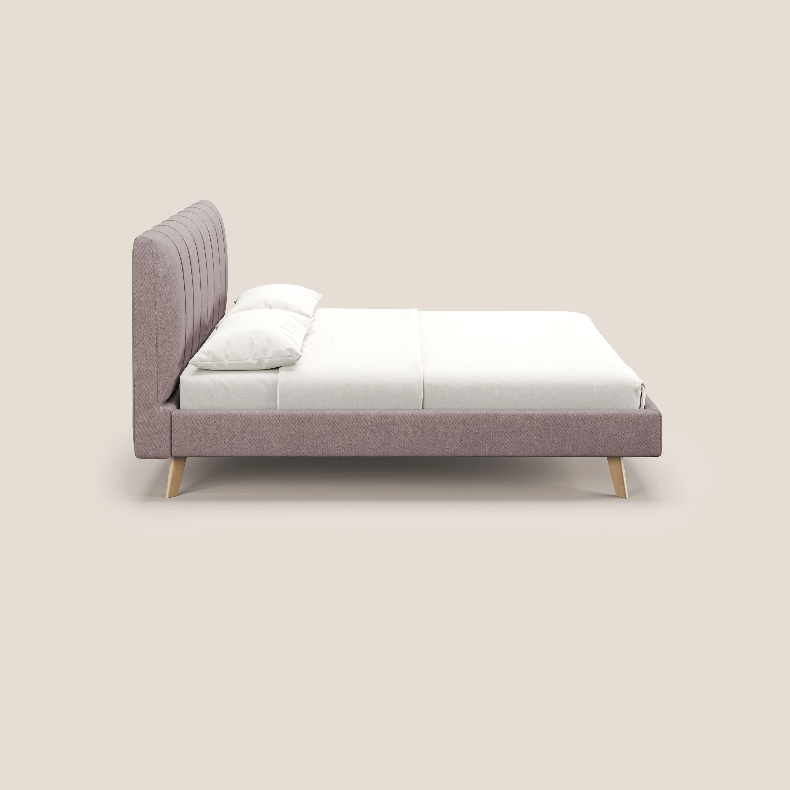 Selene lit rembourré avec pieds bois naturel déhoussable en tissu imperméable T02 rose - Image 4