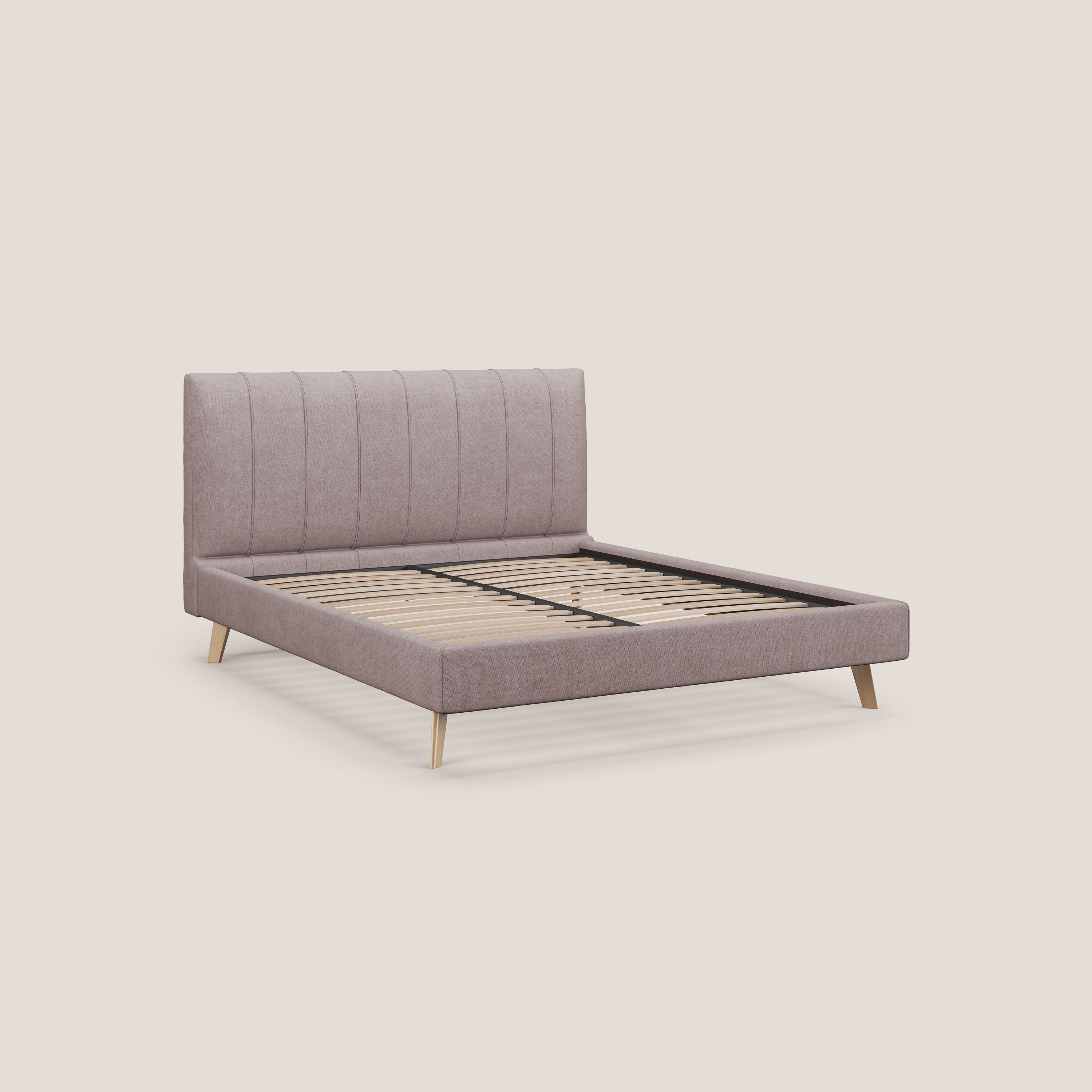 Selene lit rembourré avec pieds bois naturel déhoussable en tissu imperméable T02 rose - Image 7